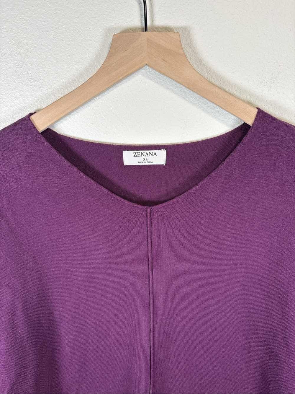 Zenana XL Purple Pullover Sweater V-Neck Long Sleeve - Thumbnail 2