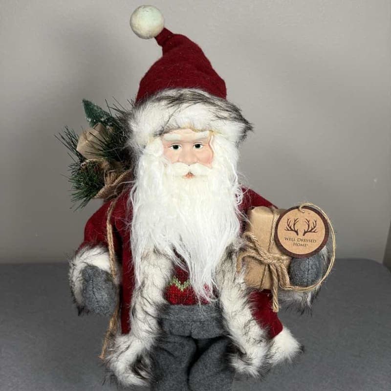 Large Santa Claus 18" Fur Trim Robe Gift Sack Holiday Decor NWT