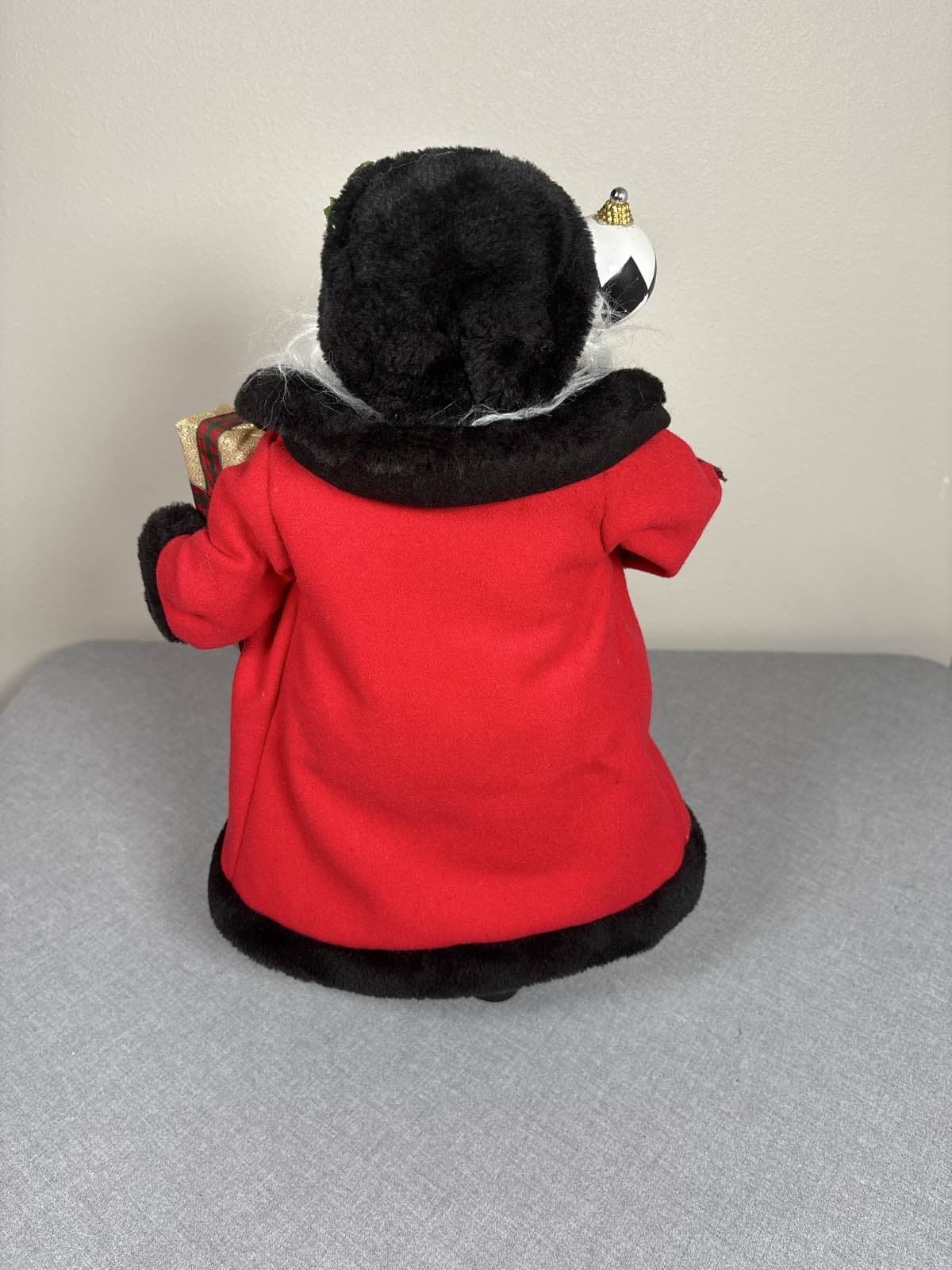 Large Santa Claus Figurine 18.5" Black Fur Trim Red Tunic Staff Gift - Thumbnail 3