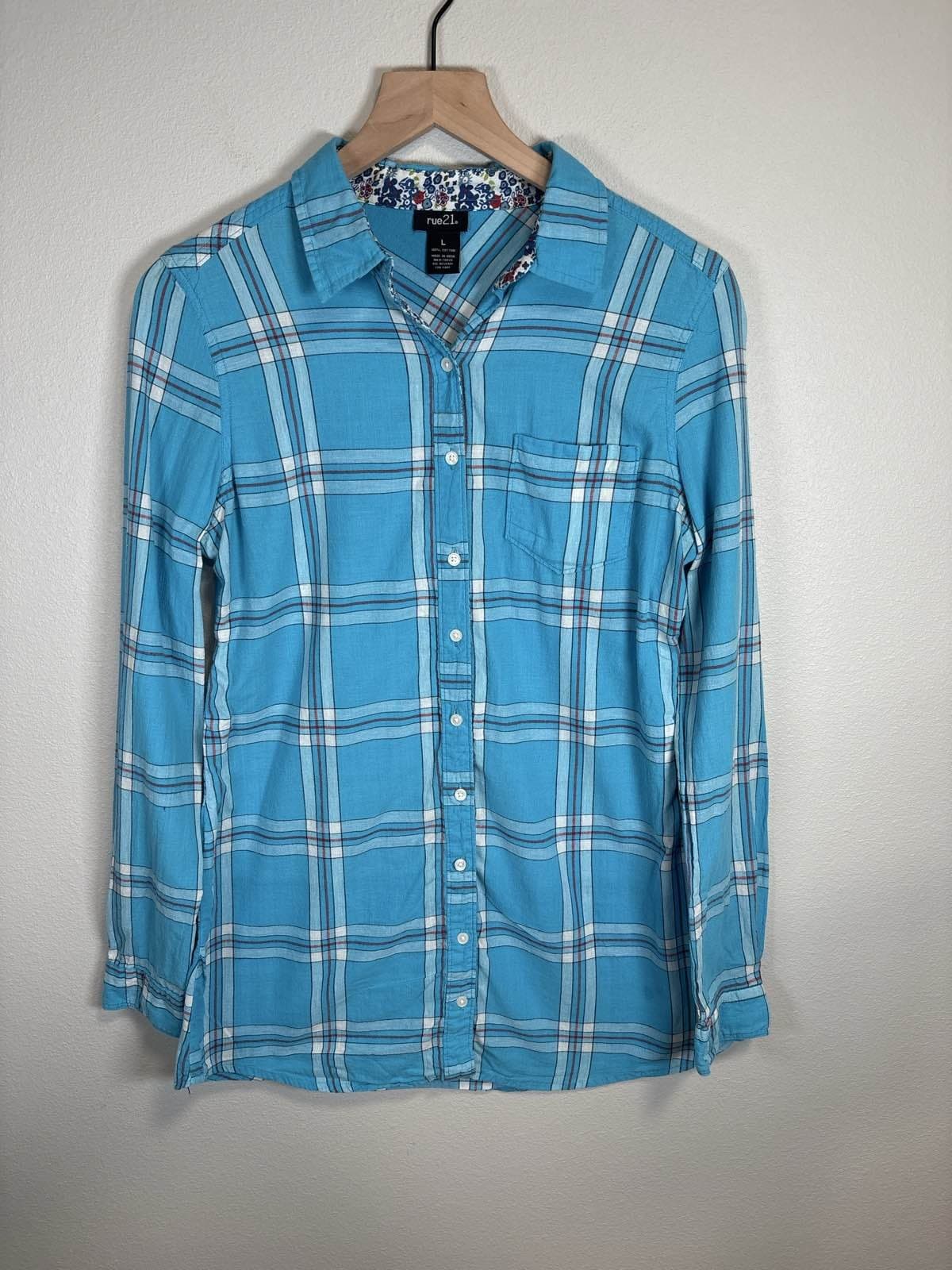 Rue 21 Women's Blue Plaid Flannel Shirt L