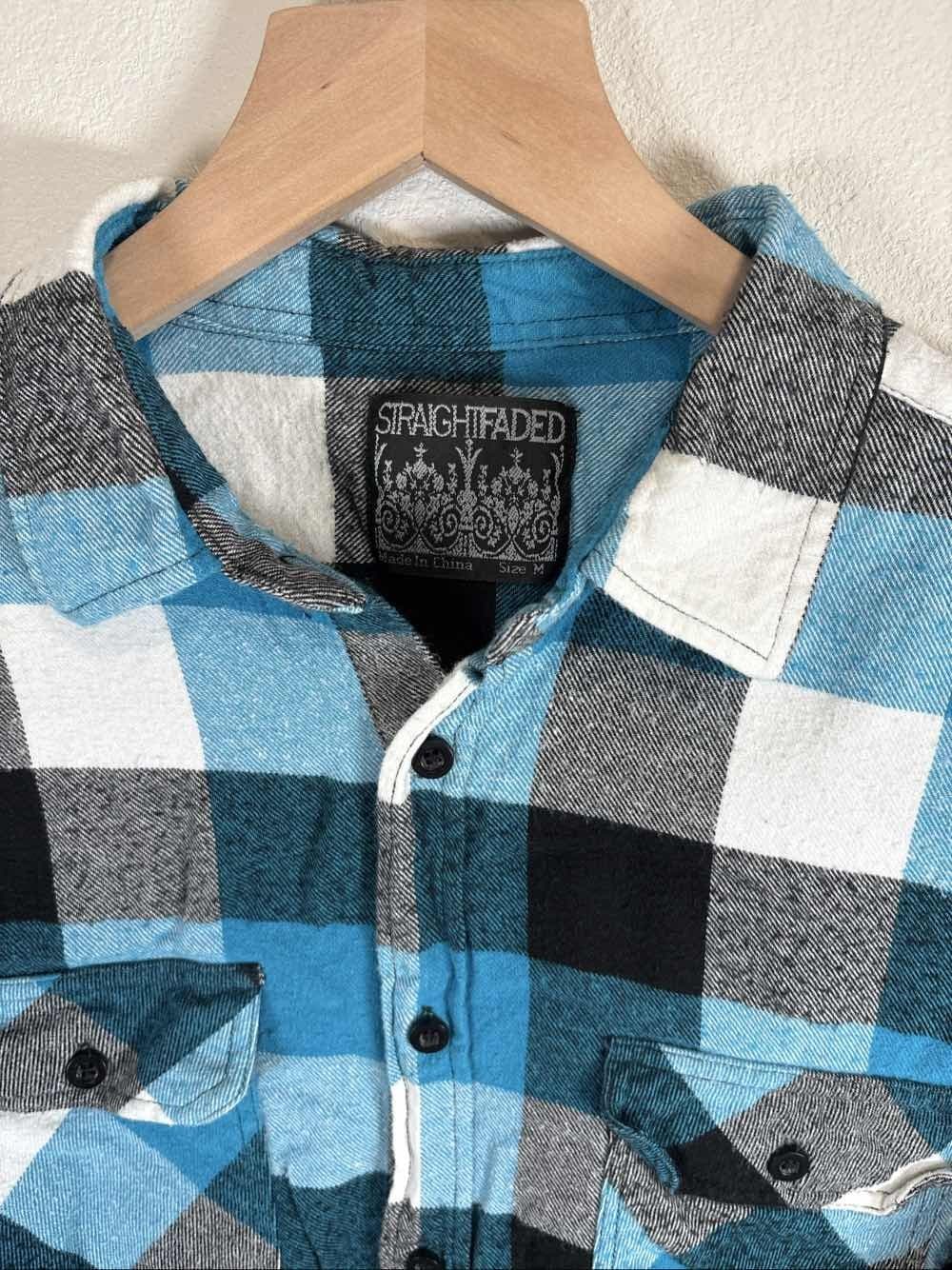 Straightfaded Brand Men's Blue Black Gray Plaid Flannel Button Down Shirt M - Thumbnail 2