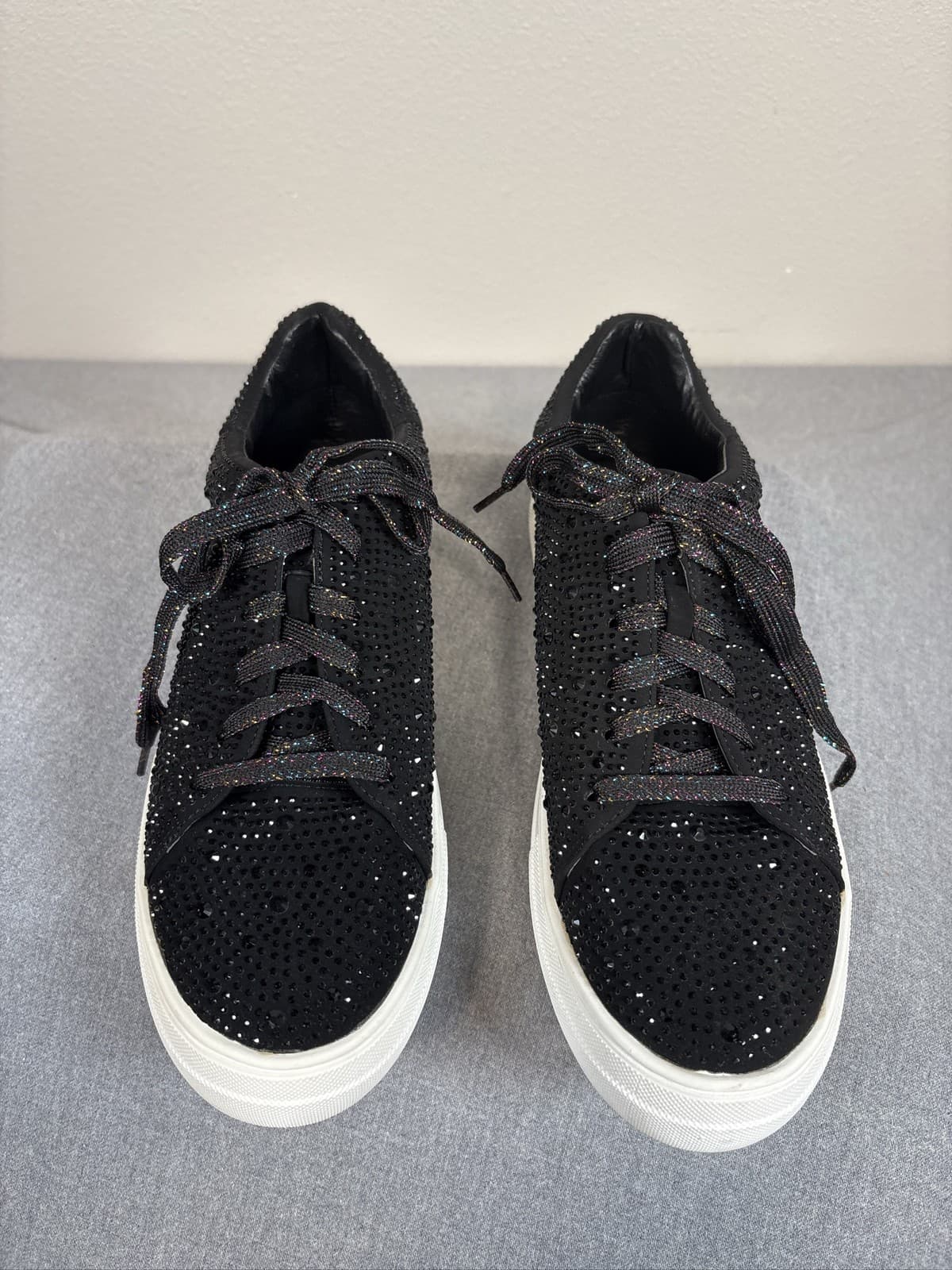 La Sheelah Women's Black Rhinestone Lace-Up Sneakers Size 10 - Thumbnail 2