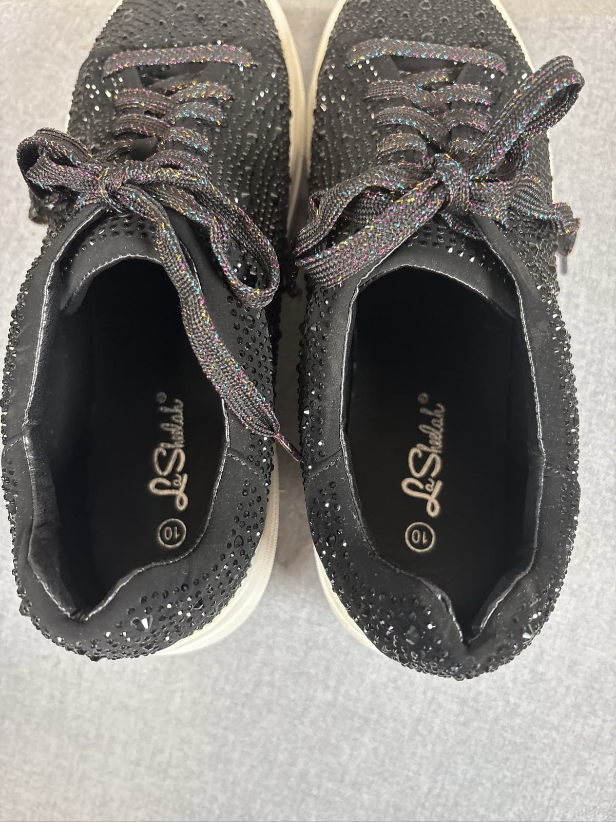 La Sheelah Women's Black Rhinestone Lace-Up Sneakers Size 10 - Thumbnail 5