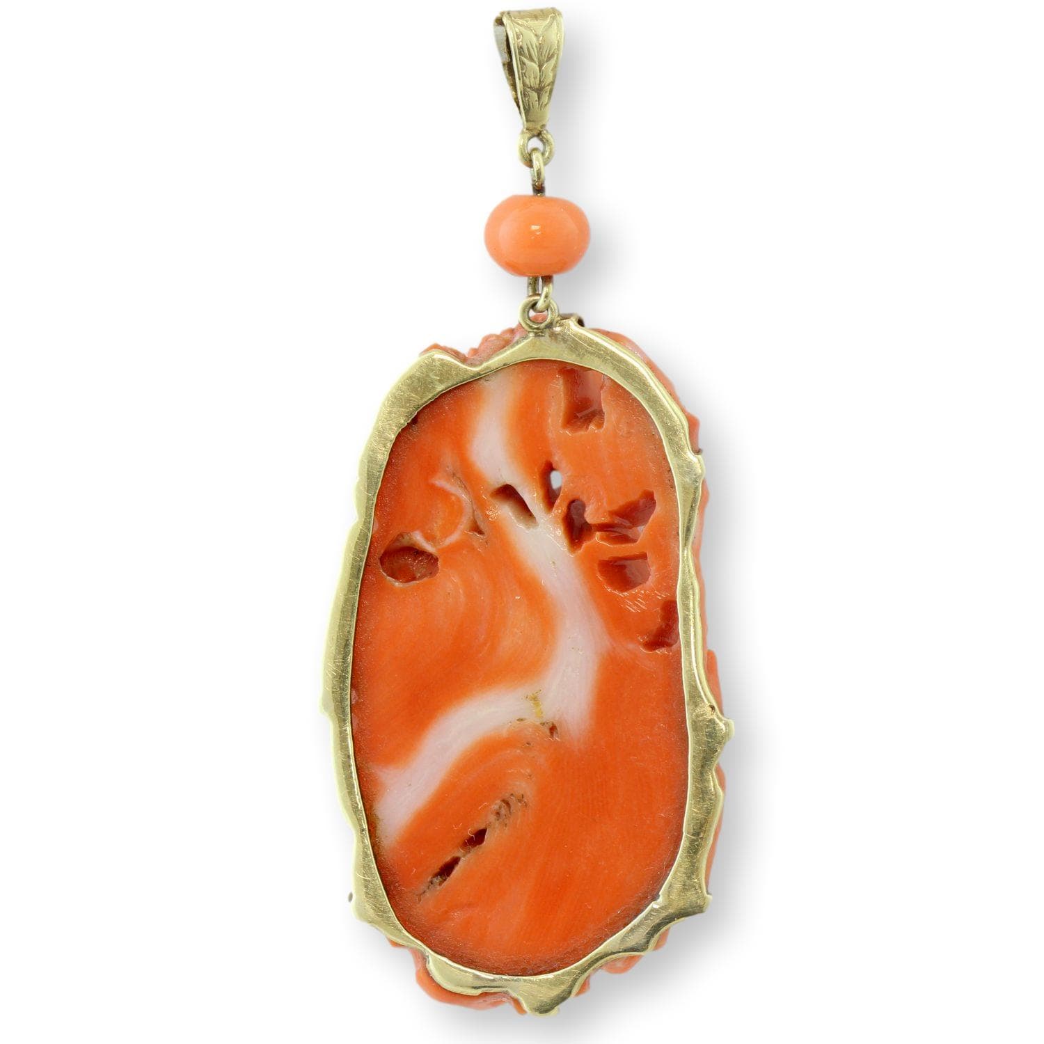 Coral Pendant in 14K Gold w/Natural Momo Coral Rose - 2.25" x 1" - Thumbnail 4
