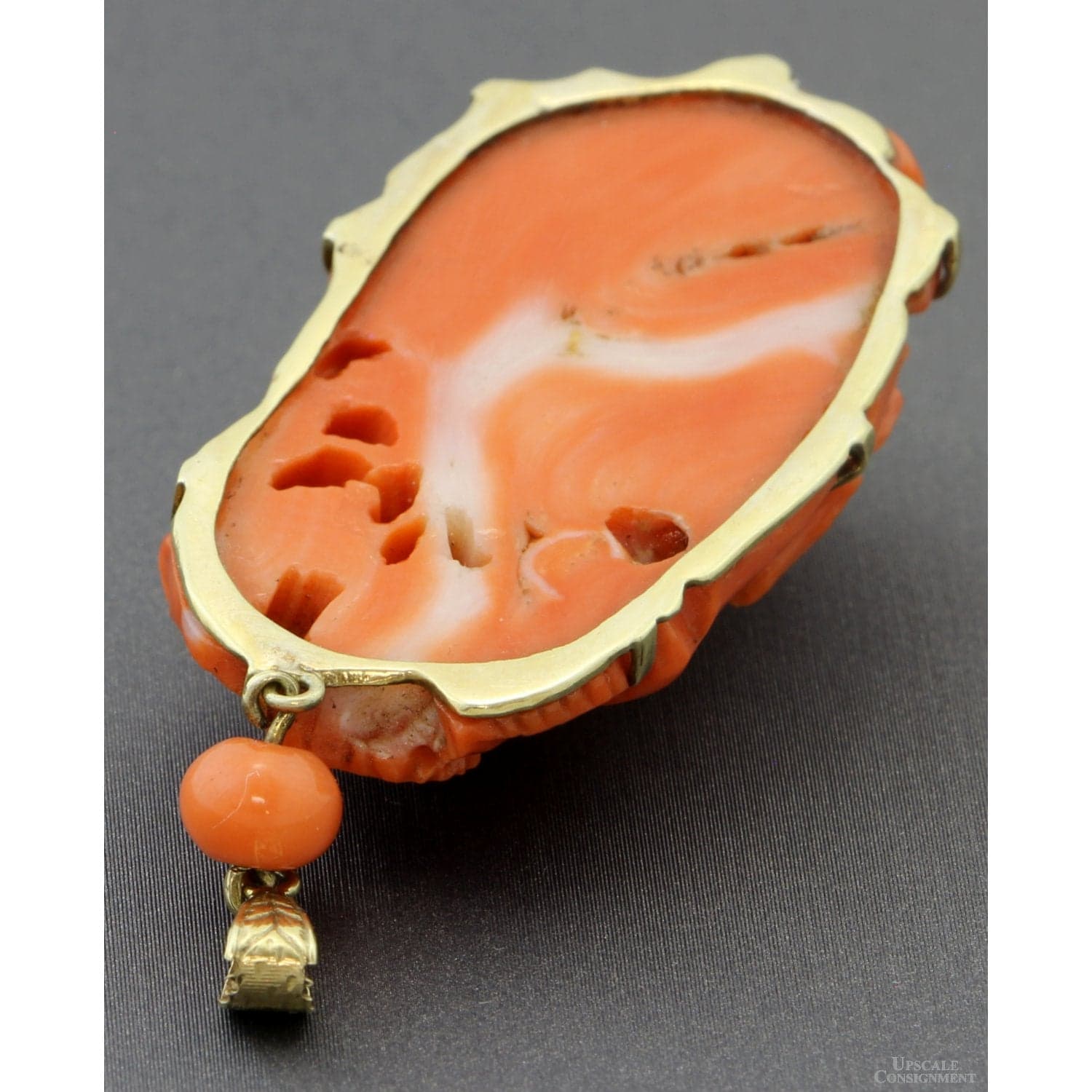 Coral Pendant in 14K Gold w/Natural Momo Coral Rose - 2.25" x 1" - Thumbnail 5