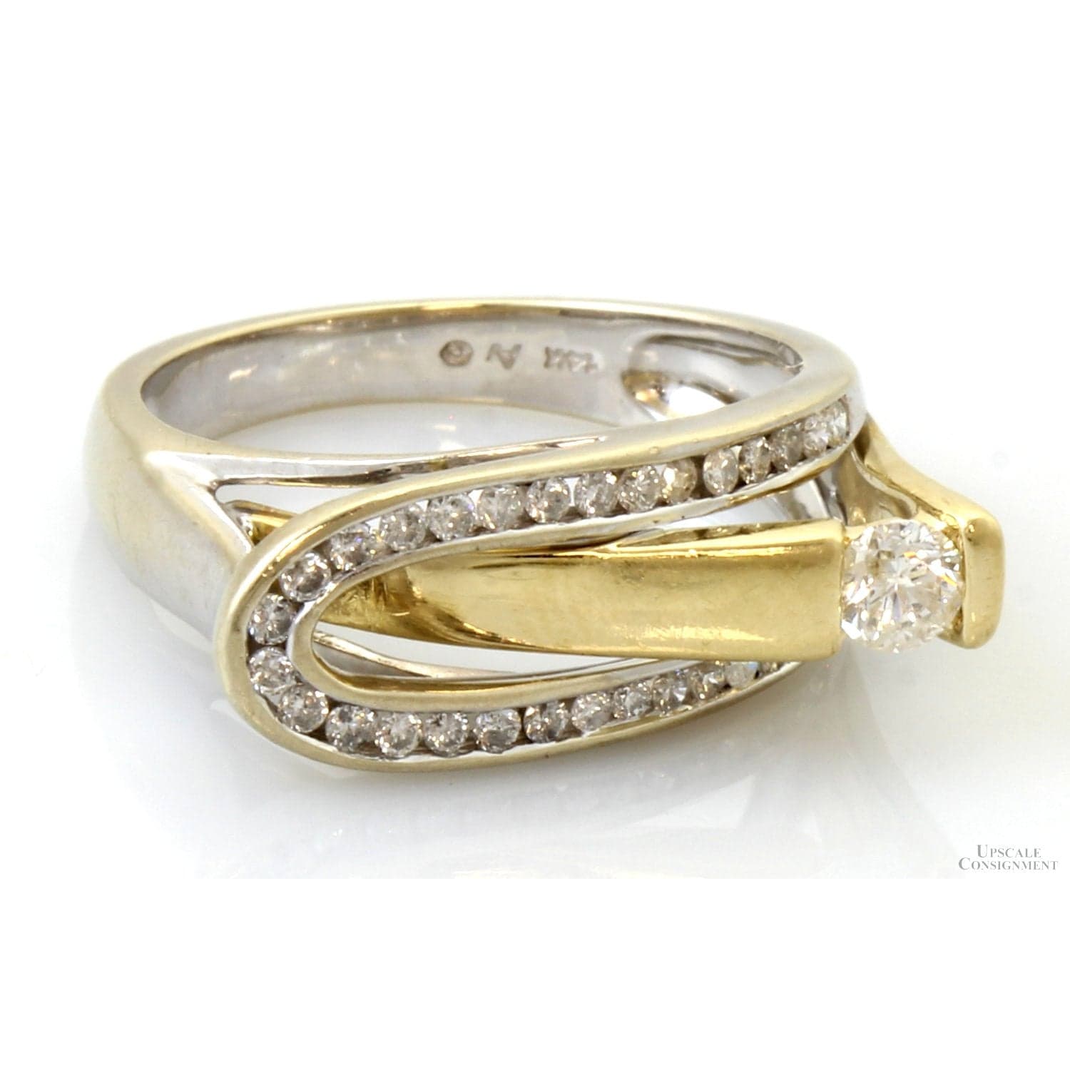 Vintage 14K Gold Sculptural Diamong Ring | Belt Buckle Design - Size 7 - Thumbnail 2
