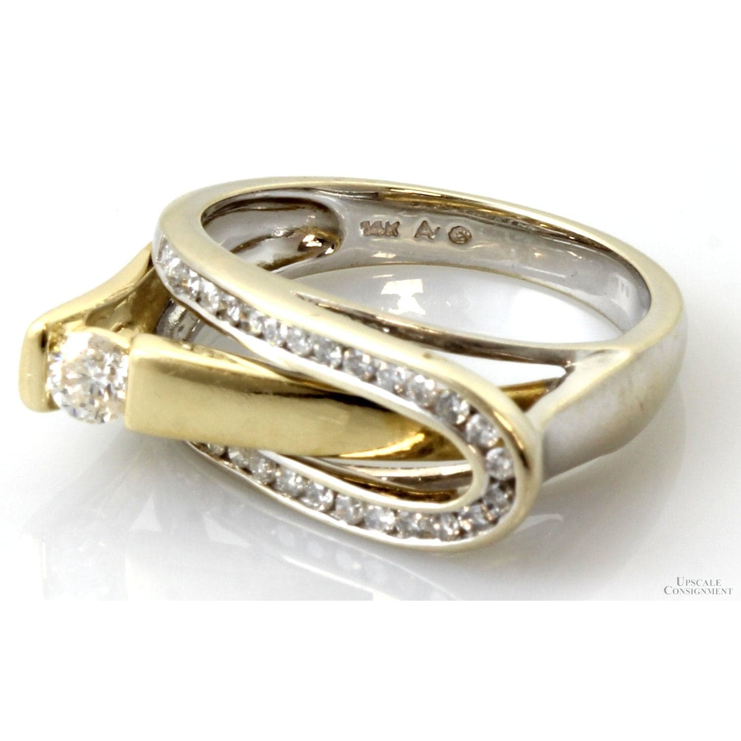 Vintage 14K Gold Sculptural Diamong Ring | Belt Buckle Design - Size 7 - Thumbnail 3