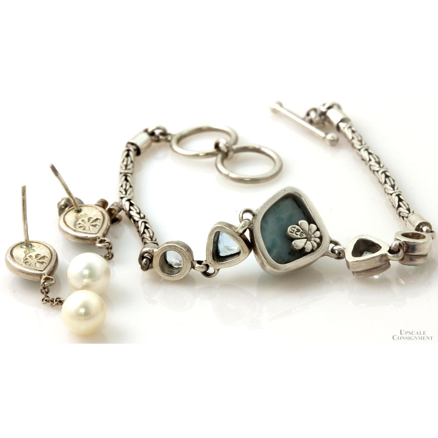 Starborn Larimar Blue Topaz White Topaz Pearl Sterling Silver Suite - 18" - 20" - Thumbnail 8