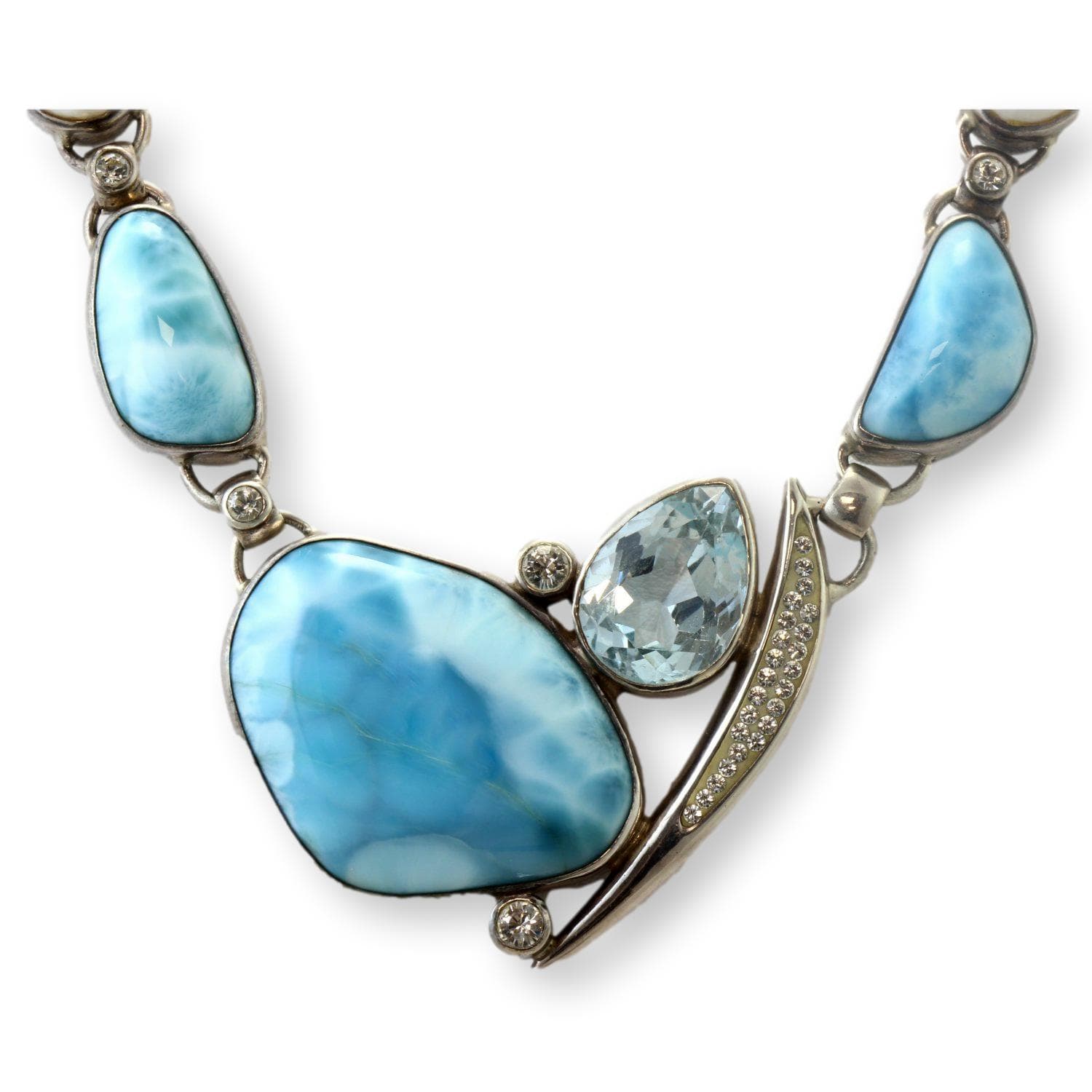 Starborn Larimar Blue Topaz White Topaz Pearl Sterling Silver Suite - 18" - 20" - Thumbnail 4