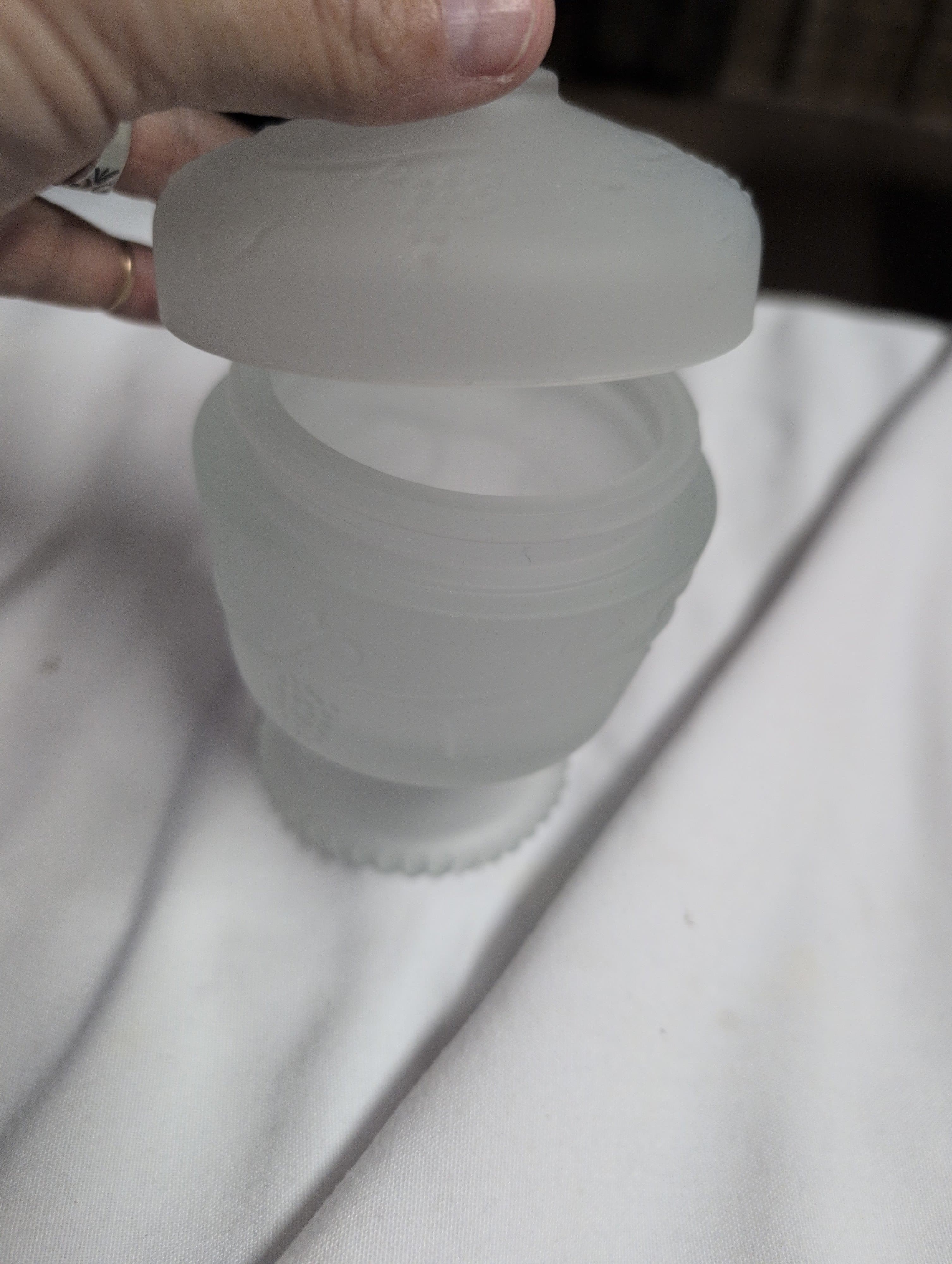 Vintage Frosted Glass Covered Dish with Lid - Thumbnail 2
