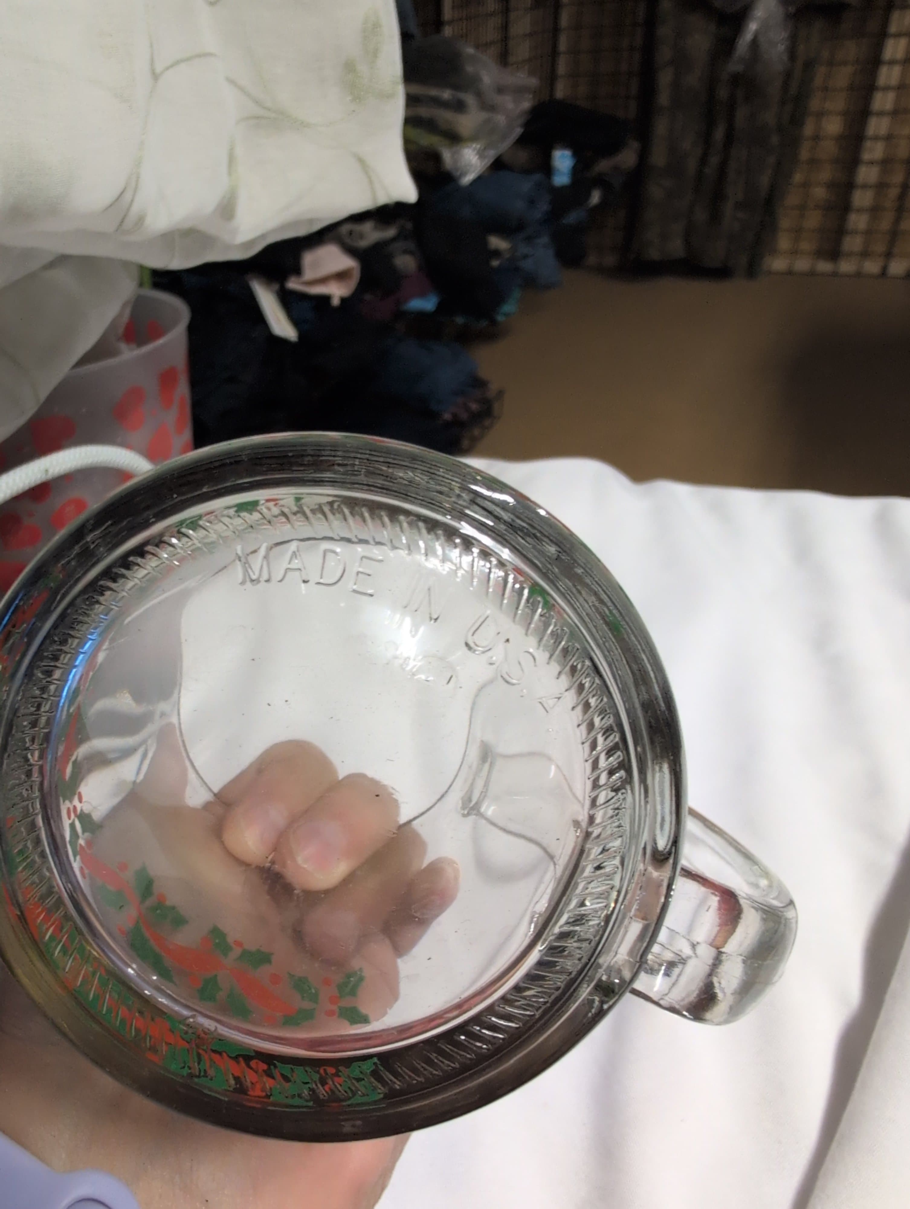 Vintage Glass Mug with Holly Design - Thumbnail 2