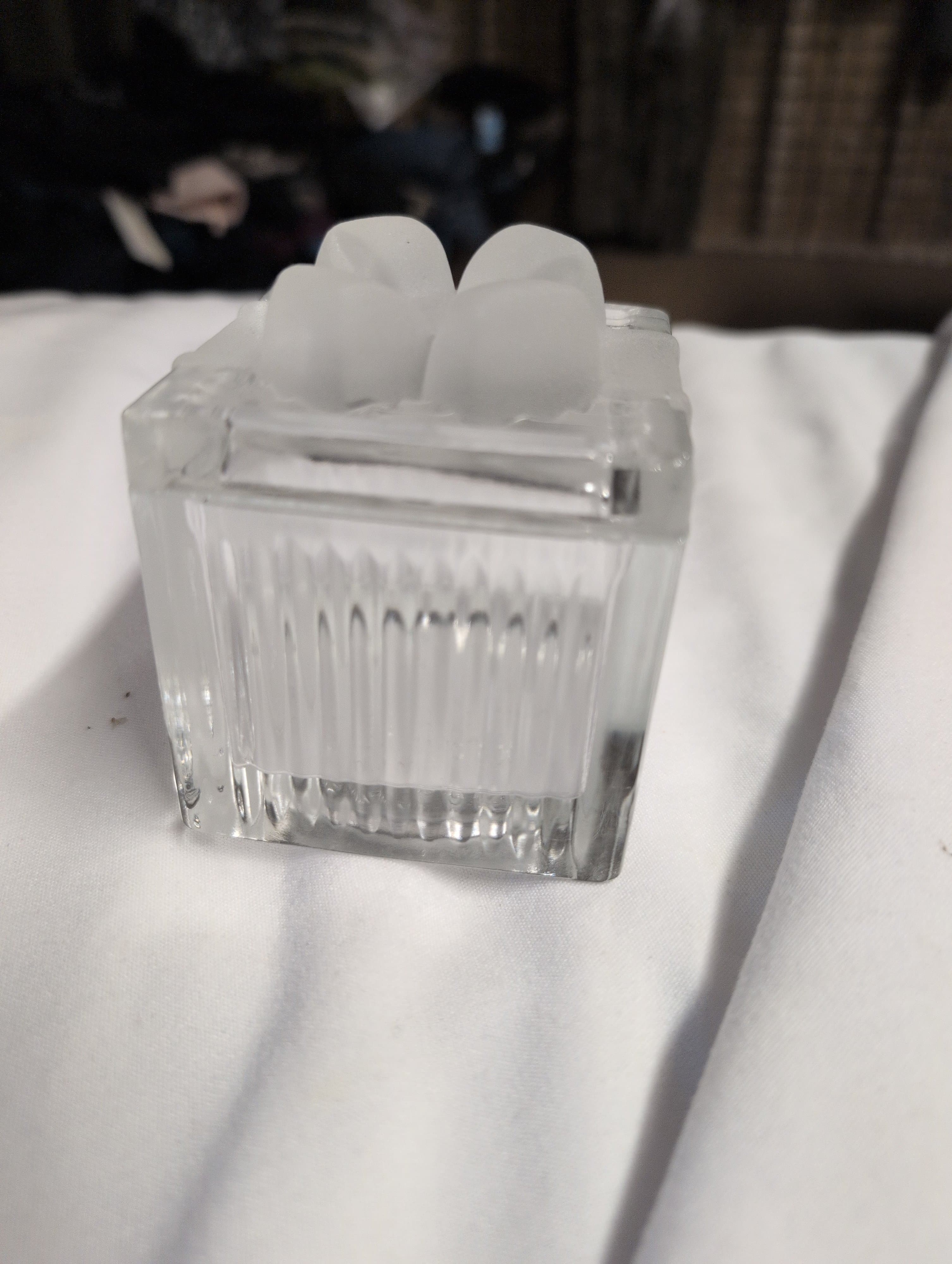 Vintage Glass Cube Trinket Box with Frosted Lid
