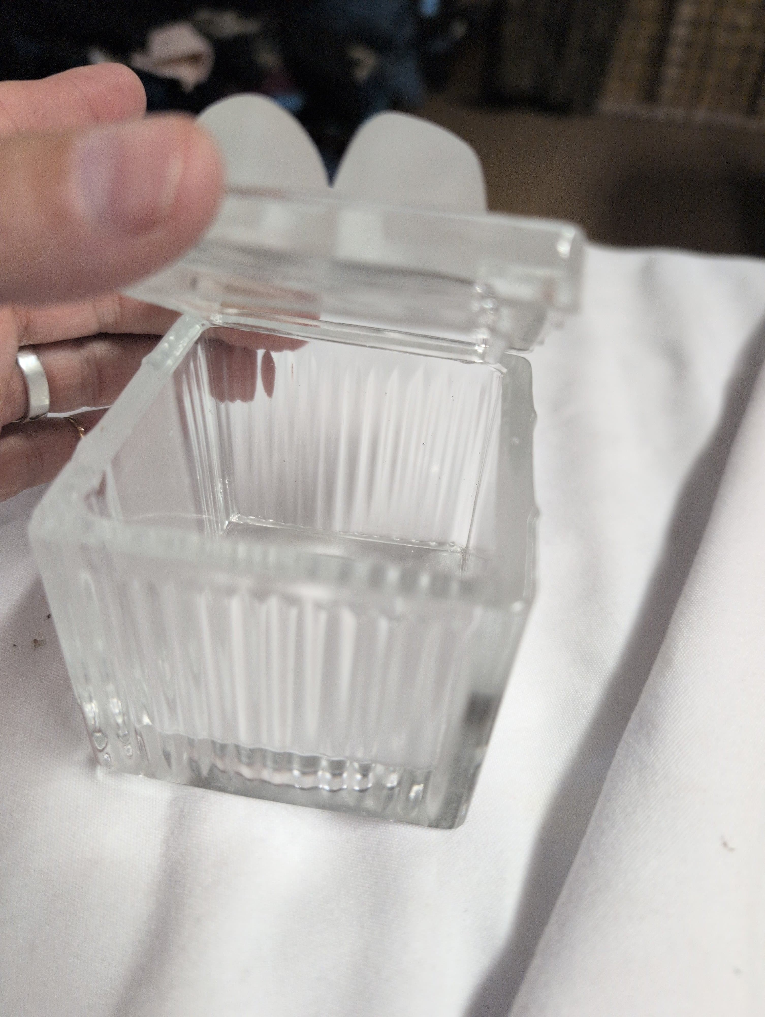 Vintage Glass Cube Trinket Box with Frosted Lid - Thumbnail 2