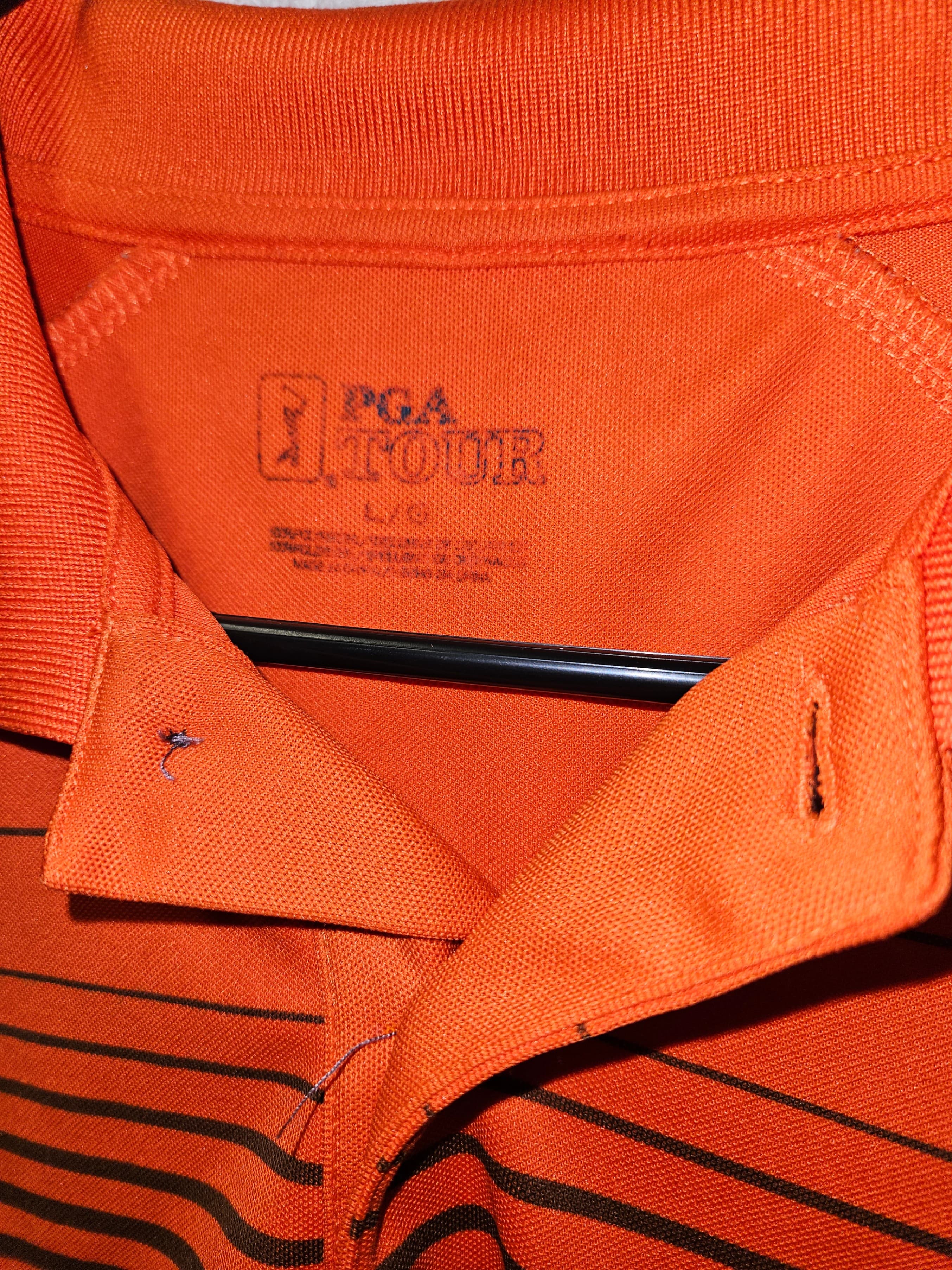 PGA Tour Men's Orange Striped Polo Shirt Size L - Thumbnail 2