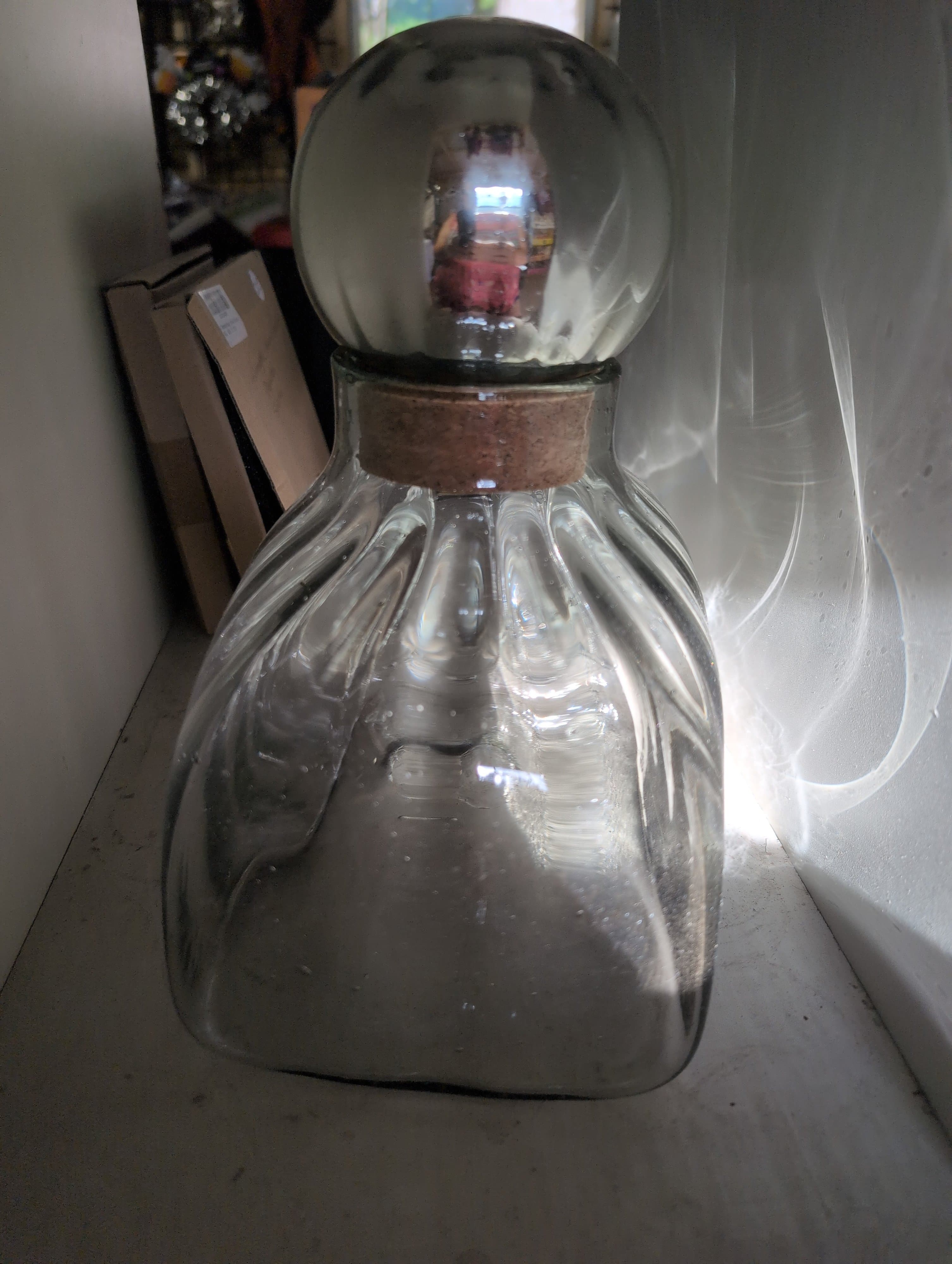 LG Vintage 1980s Mexican hand blown glass decanter with cork stopper - Thumbnail 2