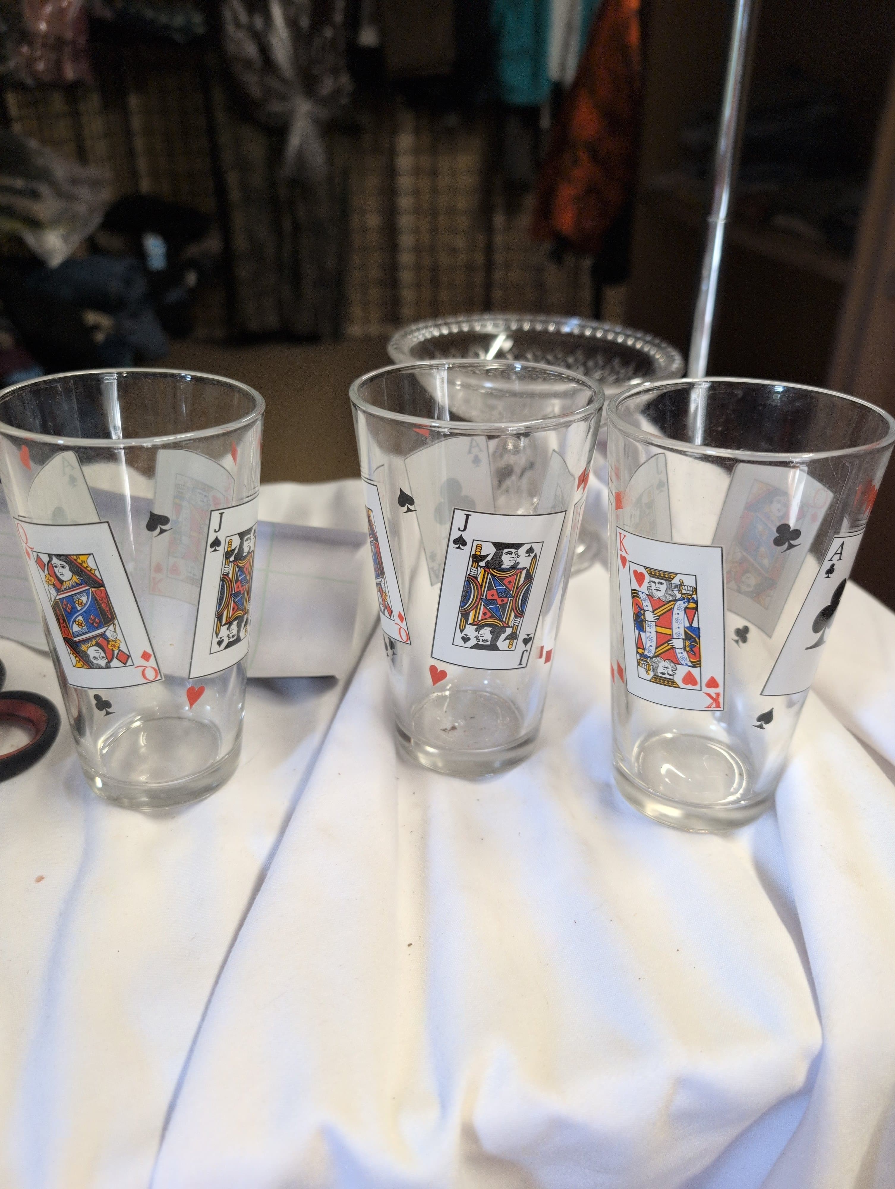 Set of 3 Playing Card Design Glass Tumblers