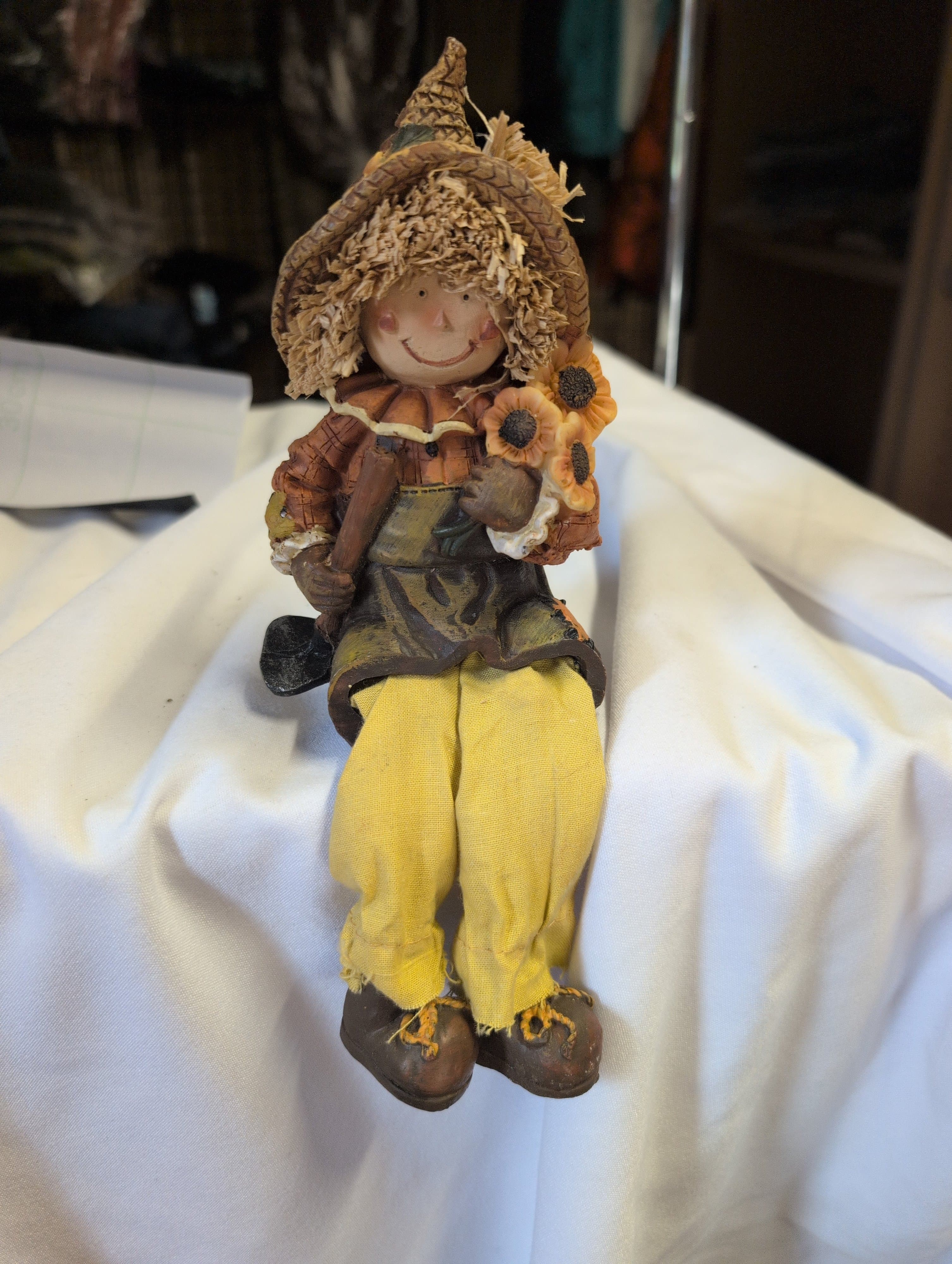 Decorative Scarecrow Figurine with Sunflowers