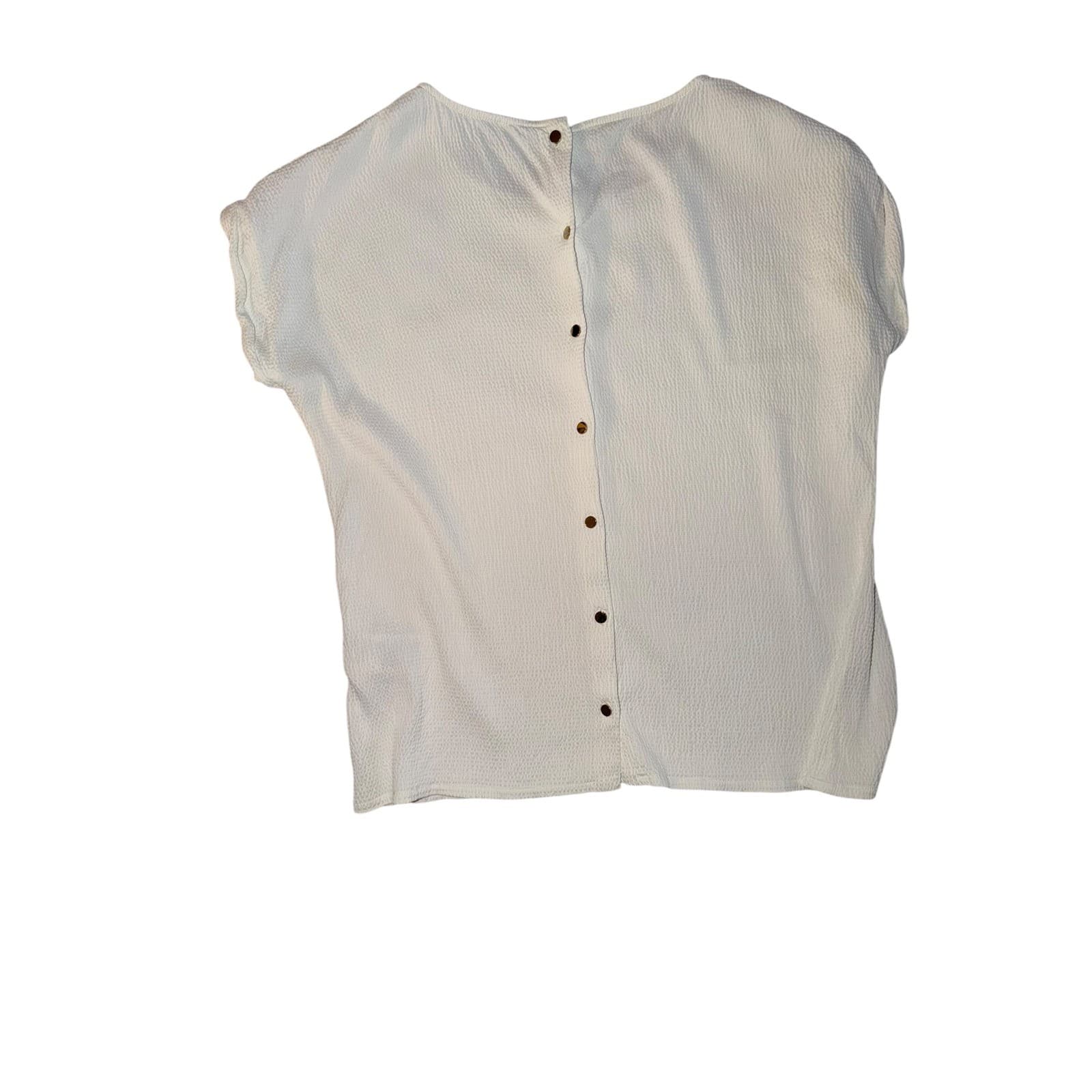 Reiss White Button-Back Shirt Sz 8 | Viscose Designer Luxury Blouse - Thumbnail 2