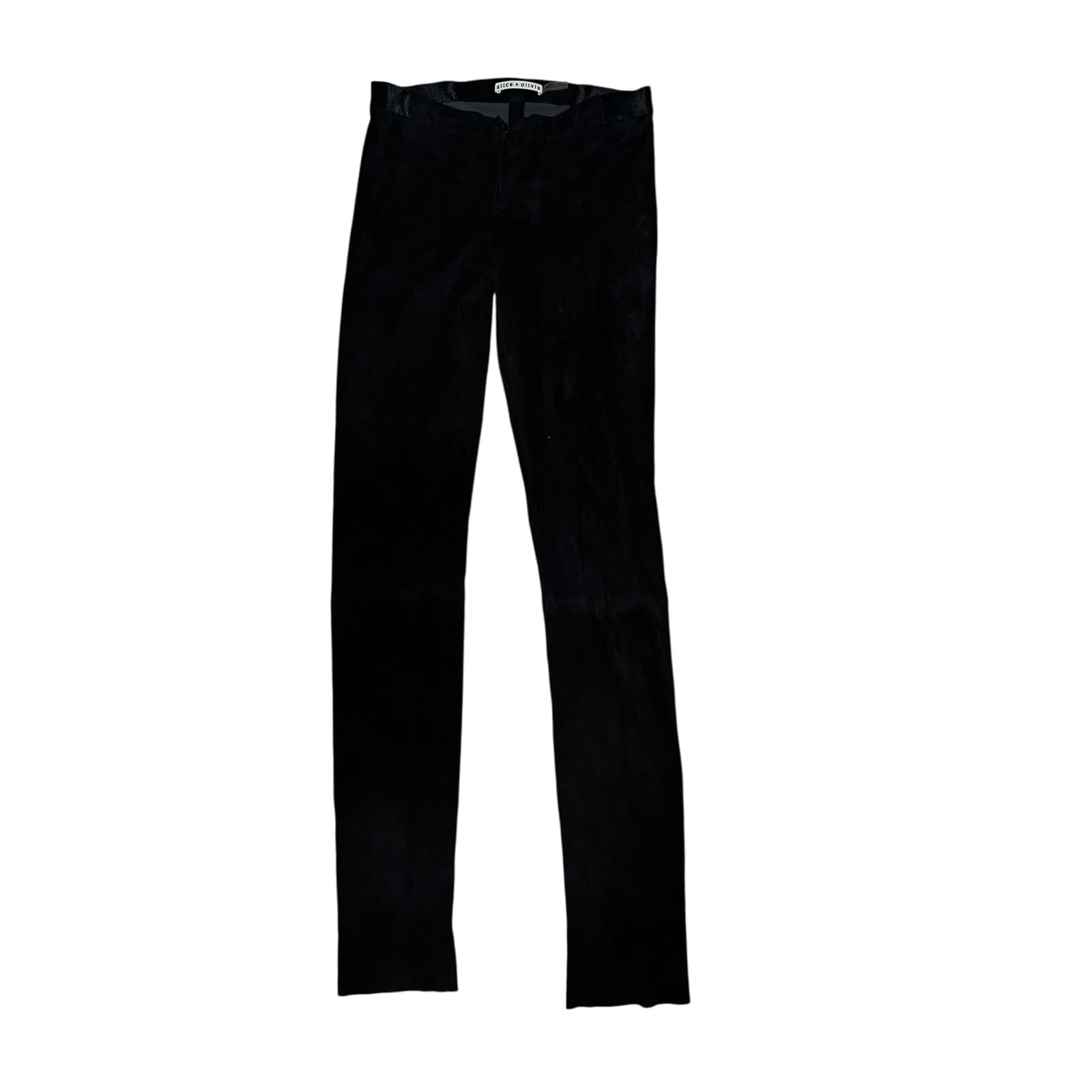 Alice + Olivia Black Suede Leggings | Front Zip Pants Luxe Designer Style Sz 2 - Thumbnail 6