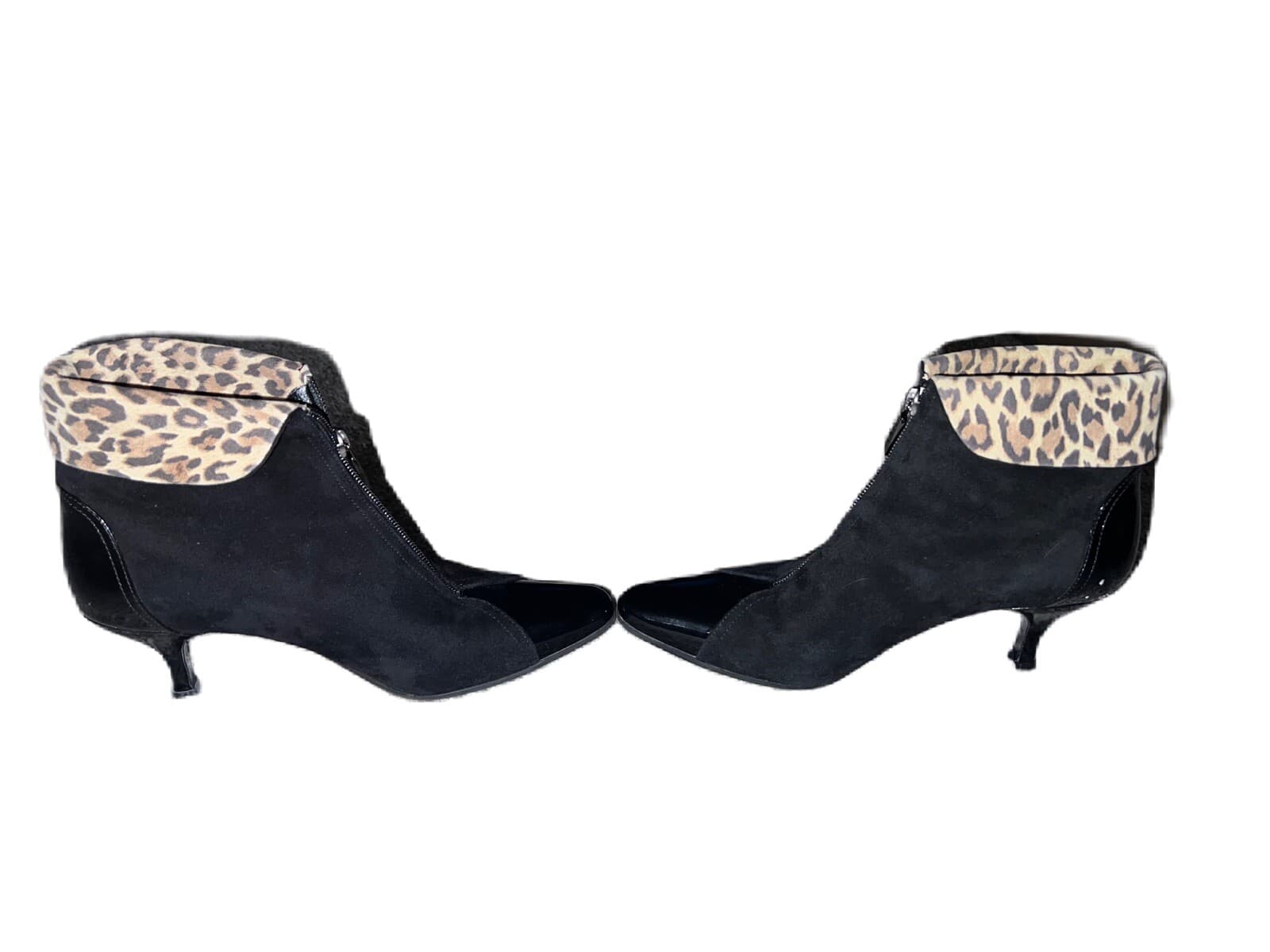 Prevata Ankle Booties Zip Up S8 Black Leopard Top Low Heel Pointy Retro 80 Boho - Thumbnail 2