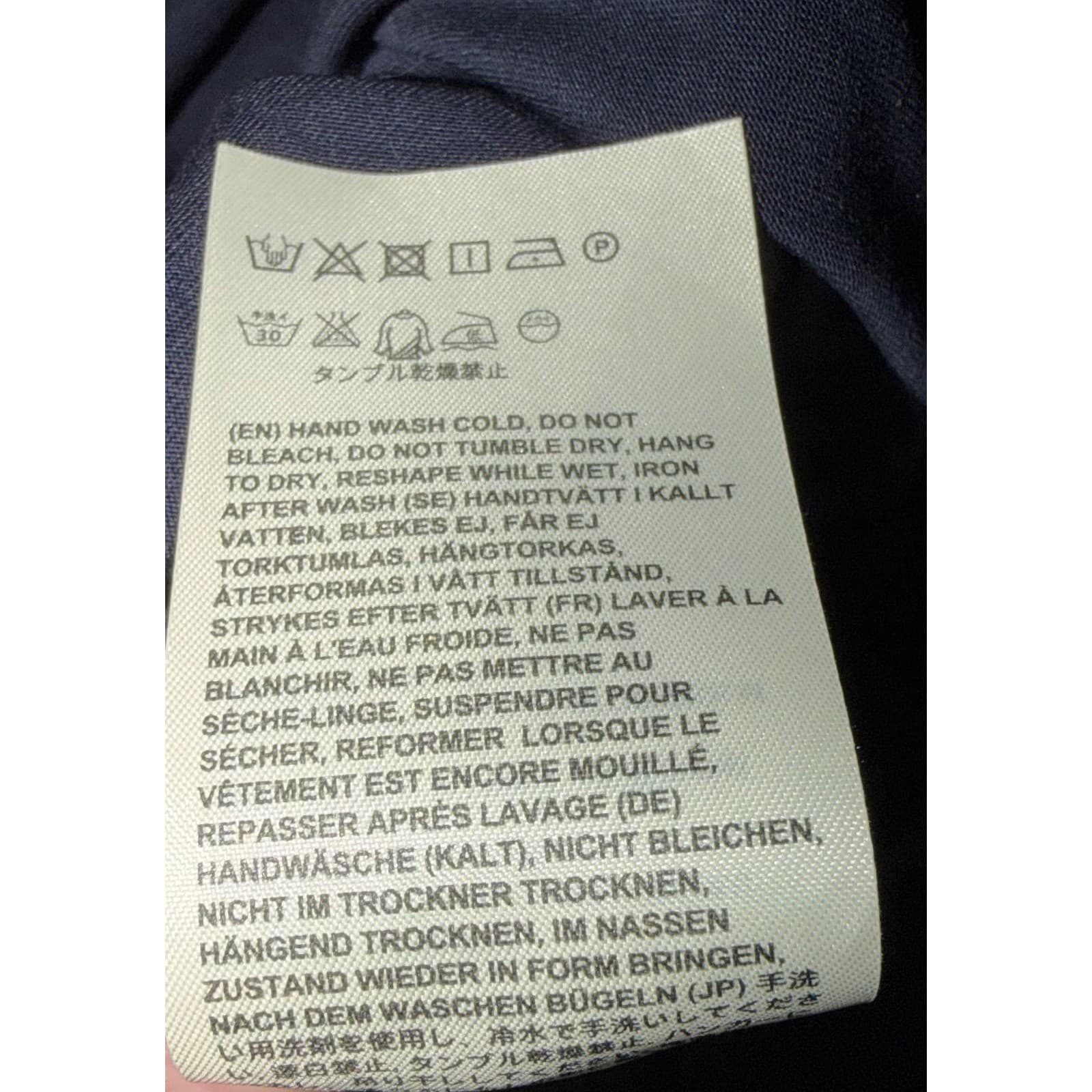 Acne Studios Navy Faux Wrap Sz M | Plunging V-Neck Draped Front Designer - Thumbnail 8