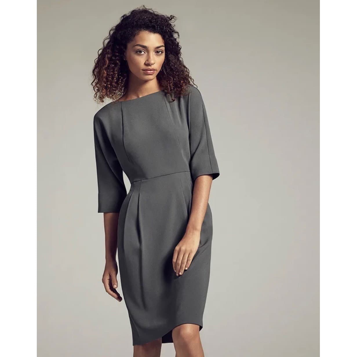 M.M.LaFleur Gray Dress Sz 8 | Crew Neck 3/4 Sleeve Designer Luxury Cellulose - Thumbnail 2