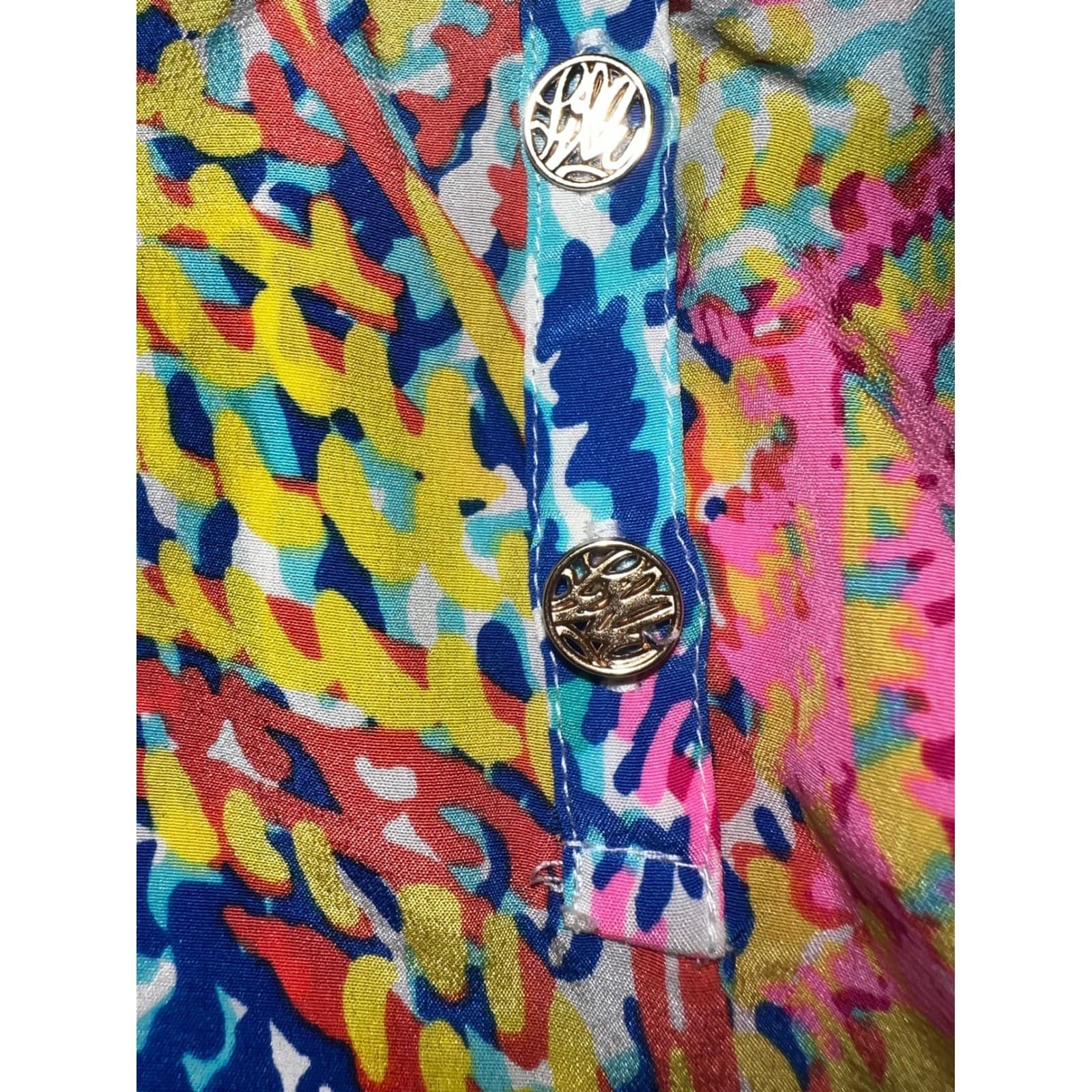 Lilly Pulitzer 100% Silk Multicolor Leaf Print Tunic Top dopamine Sz xs - Thumbnail 5