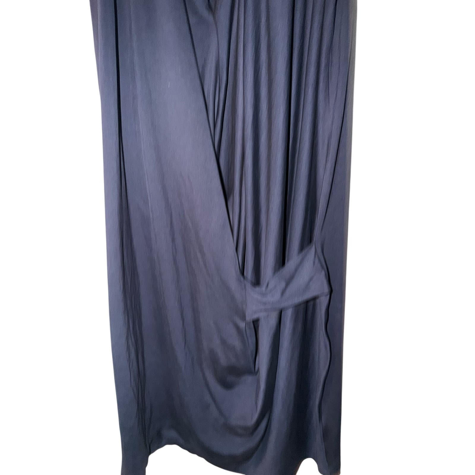 Acne Studios Navy Faux Wrap Sz M | Plunging V-Neck Draped Front Designer - Thumbnail 9