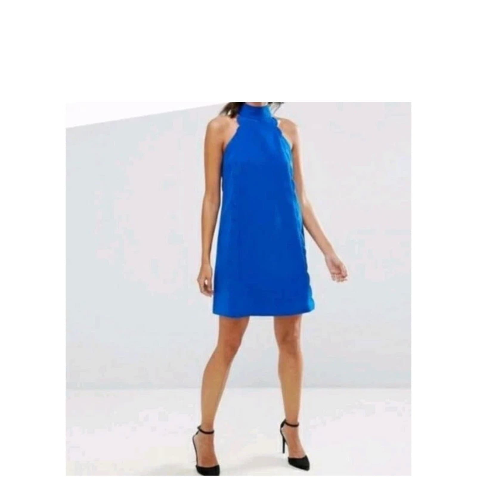 Ted Baker Blue Halter Neck Scallop Mini Dress Sz 3 | Designer Luxury - Thumbnail 3