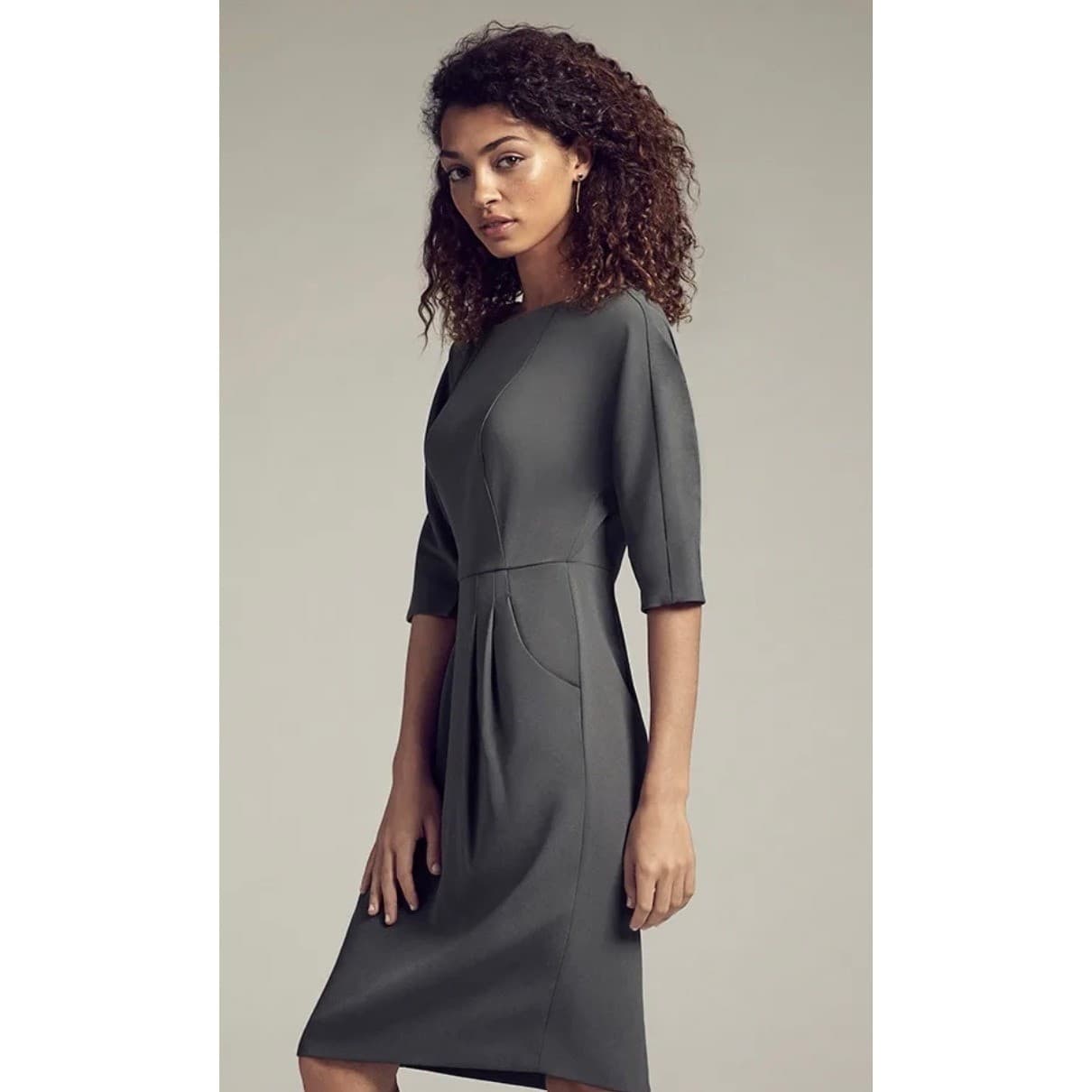 M.M.LaFleur Gray Dress Sz 8 | Crew Neck 3/4 Sleeve Designer Luxury Cellulose - Thumbnail 3
