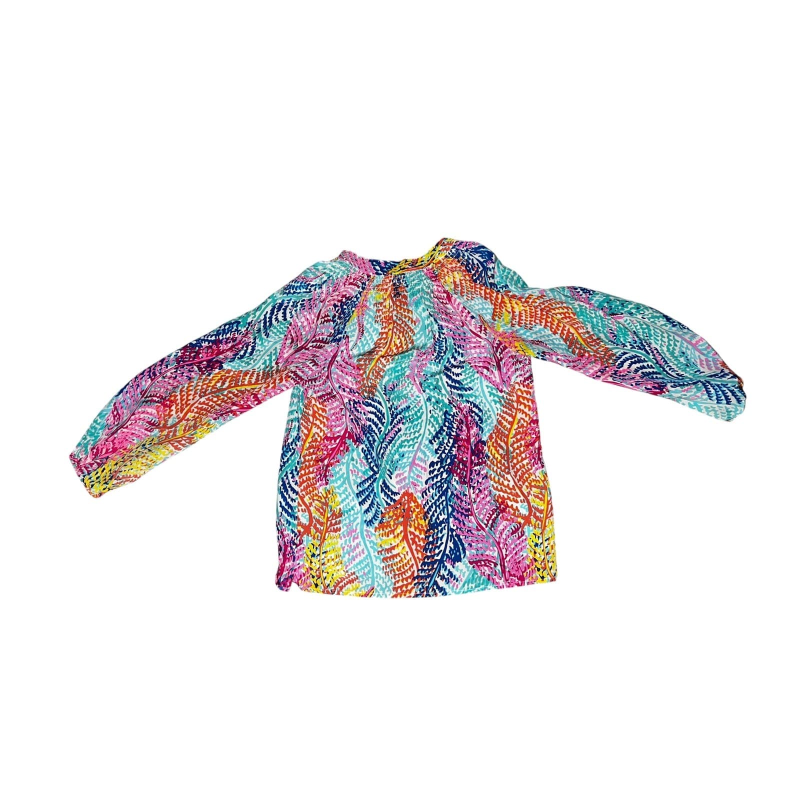 Lilly Pulitzer 100% Silk Multicolor Leaf Print Tunic Top dopamine Sz xs - Thumbnail 2