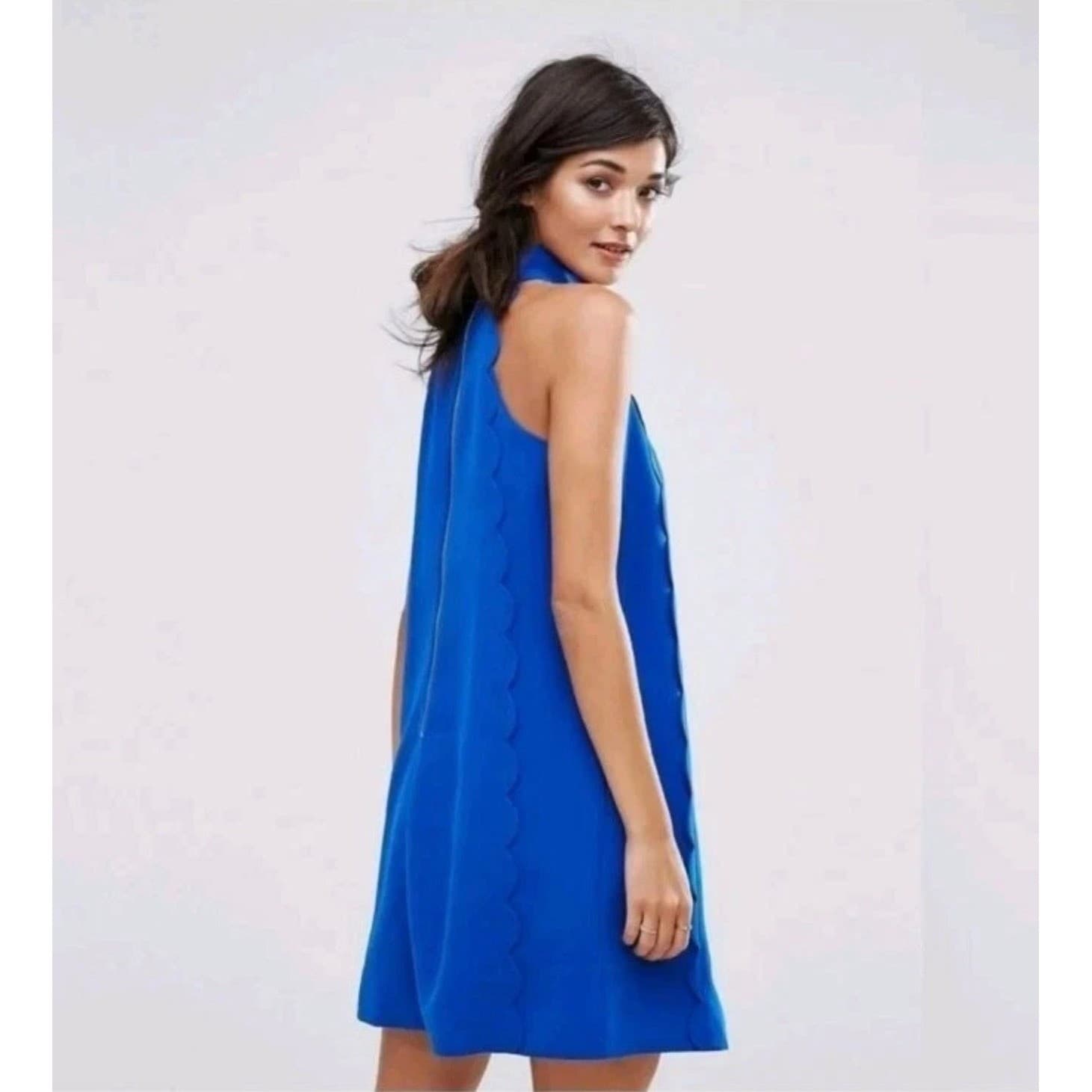 Ted Baker Blue Halter Neck Scallop Mini Dress Sz 3 | Designer Luxury - Thumbnail 2