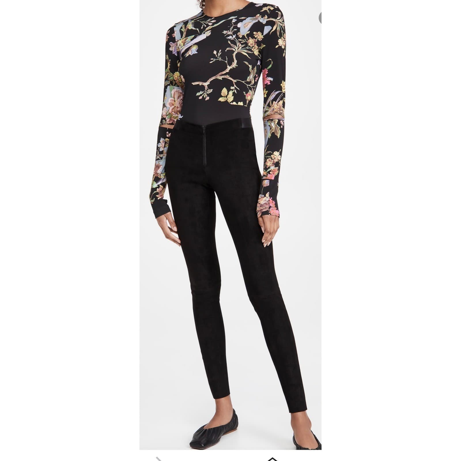 Alice + Olivia Black Suede Leggings | Front Zip Pants Luxe Designer Style Sz 2 - Thumbnail 4