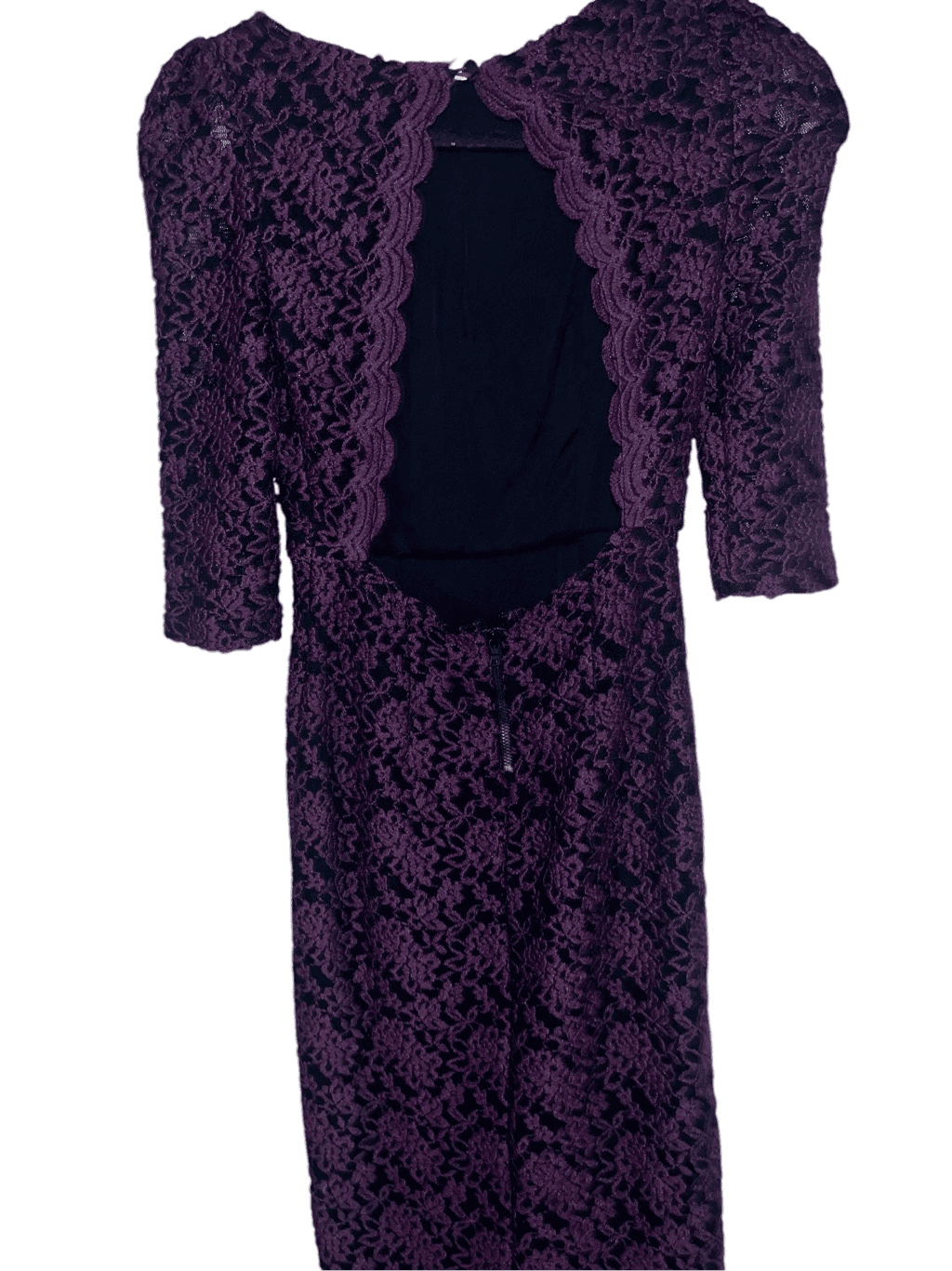 Alice & Olivia - Burgundy & Black Lace Sheath Dress Sz 4 Avant Garde Coastal - Thumbnail 2