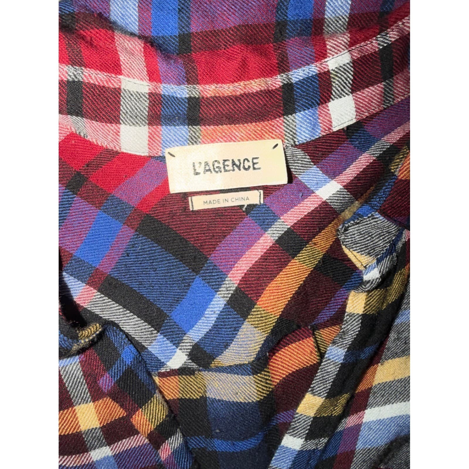 L'AGENCE Flannel Button Down Shirt Sz XS | Preppy Collar Designer Long Sleeve - Thumbnail 8