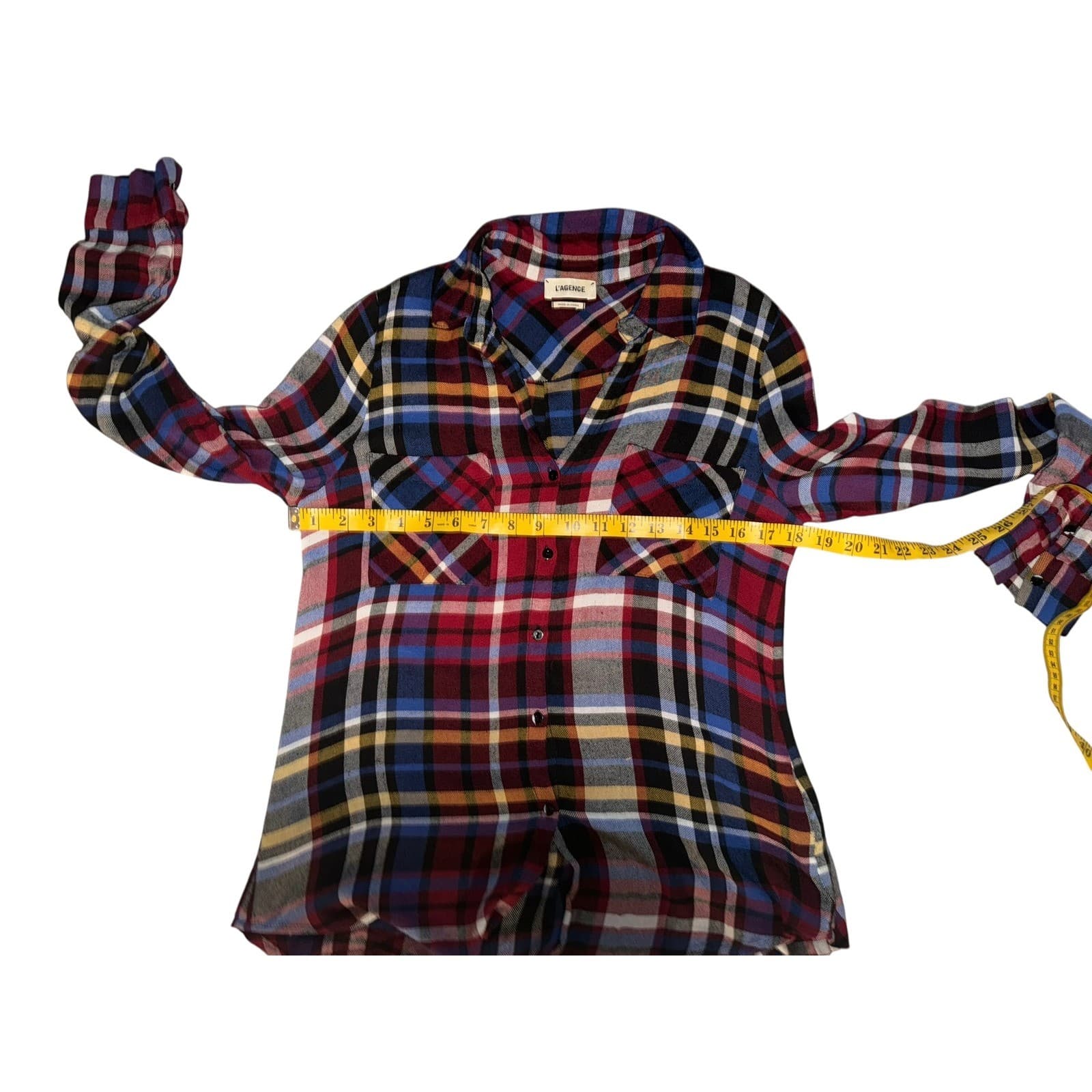 L'AGENCE Flannel Button Down Shirt Sz XS | Preppy Collar Designer Long Sleeve - Thumbnail 3