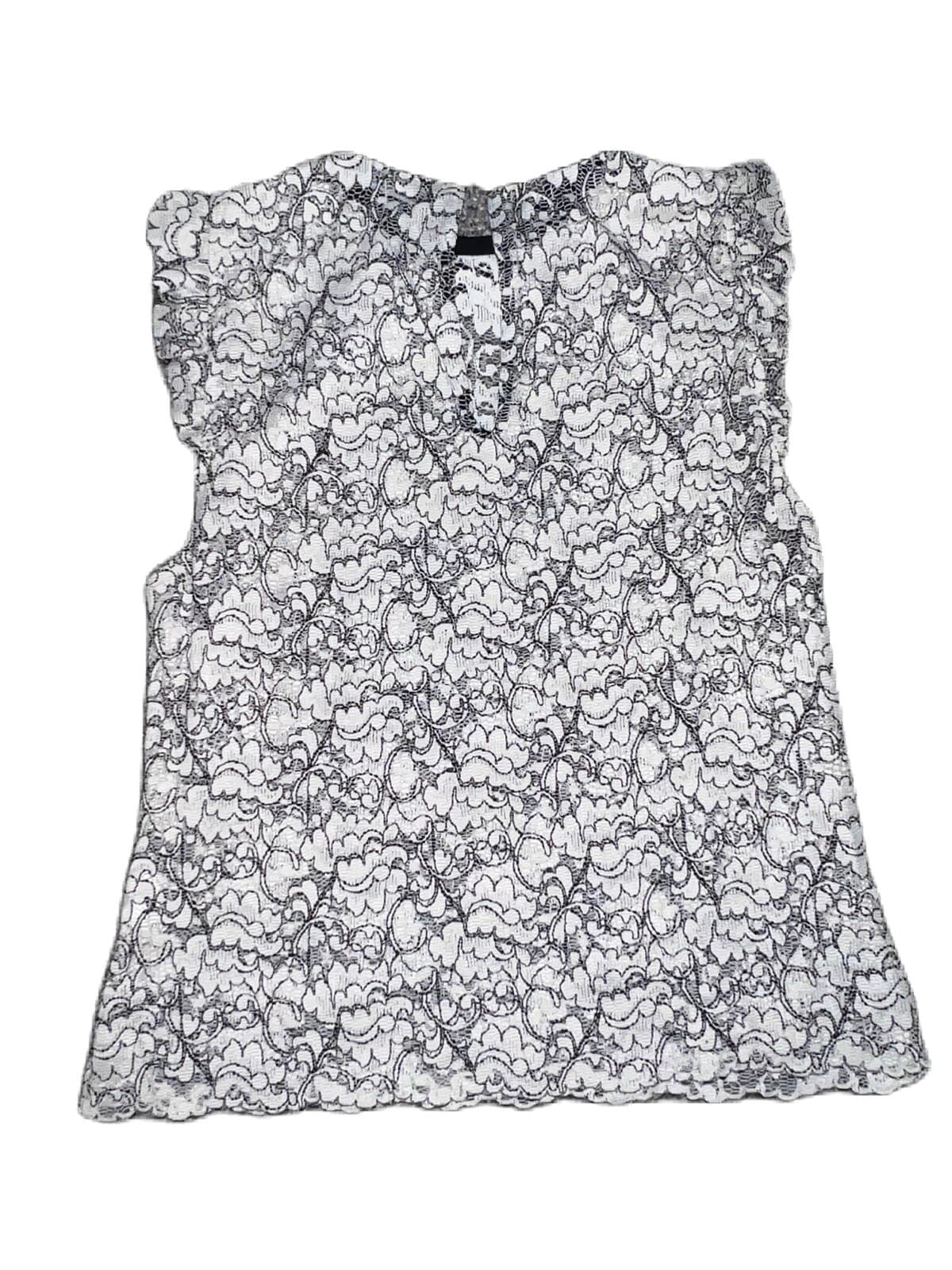 zara crochet top Sz S Preppy Romantic Boho Split Neck Sleeveless - Thumbnail 2