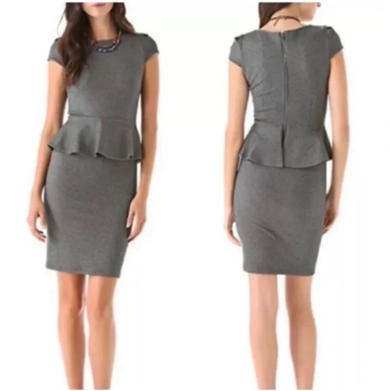 Alice + Olivia Adeline Gray Peplum Dress Sz 0 | Cap Sleeve Office Corpcore Rayon - Thumbnail 2