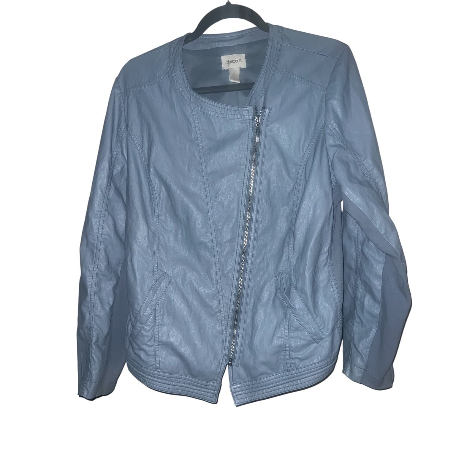 Chico's Moto Jacket Faux Leather Suede Trim blue Size 2 boho - Thumbnail 7