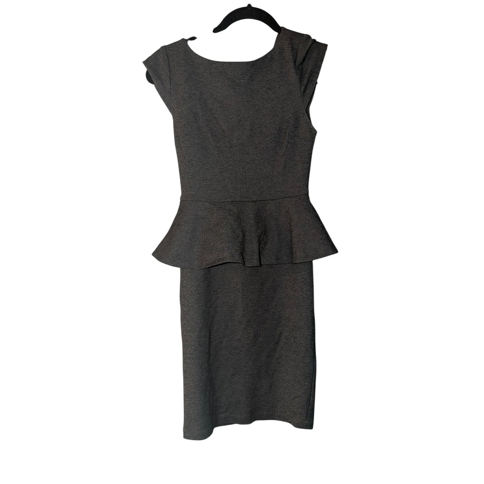 Alice + Olivia Adeline Gray Peplum Dress Sz 0 | Cap Sleeve Office Corpcore Rayon - Thumbnail 3