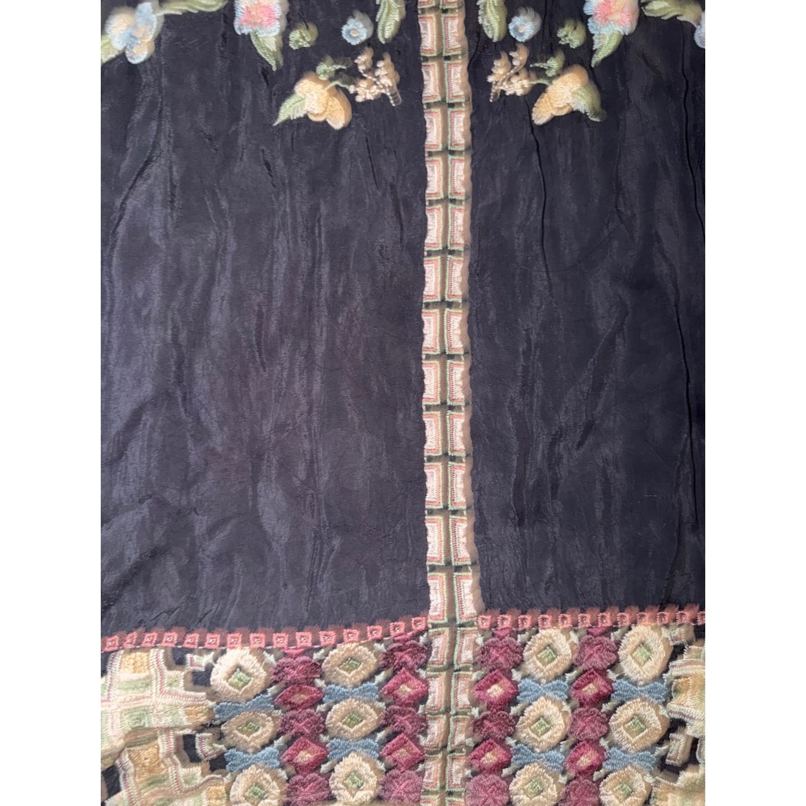 Johnny was sz L Embroidered v neck Ruched Sleeve 3/4 cottagecore boho - Thumbnail 9