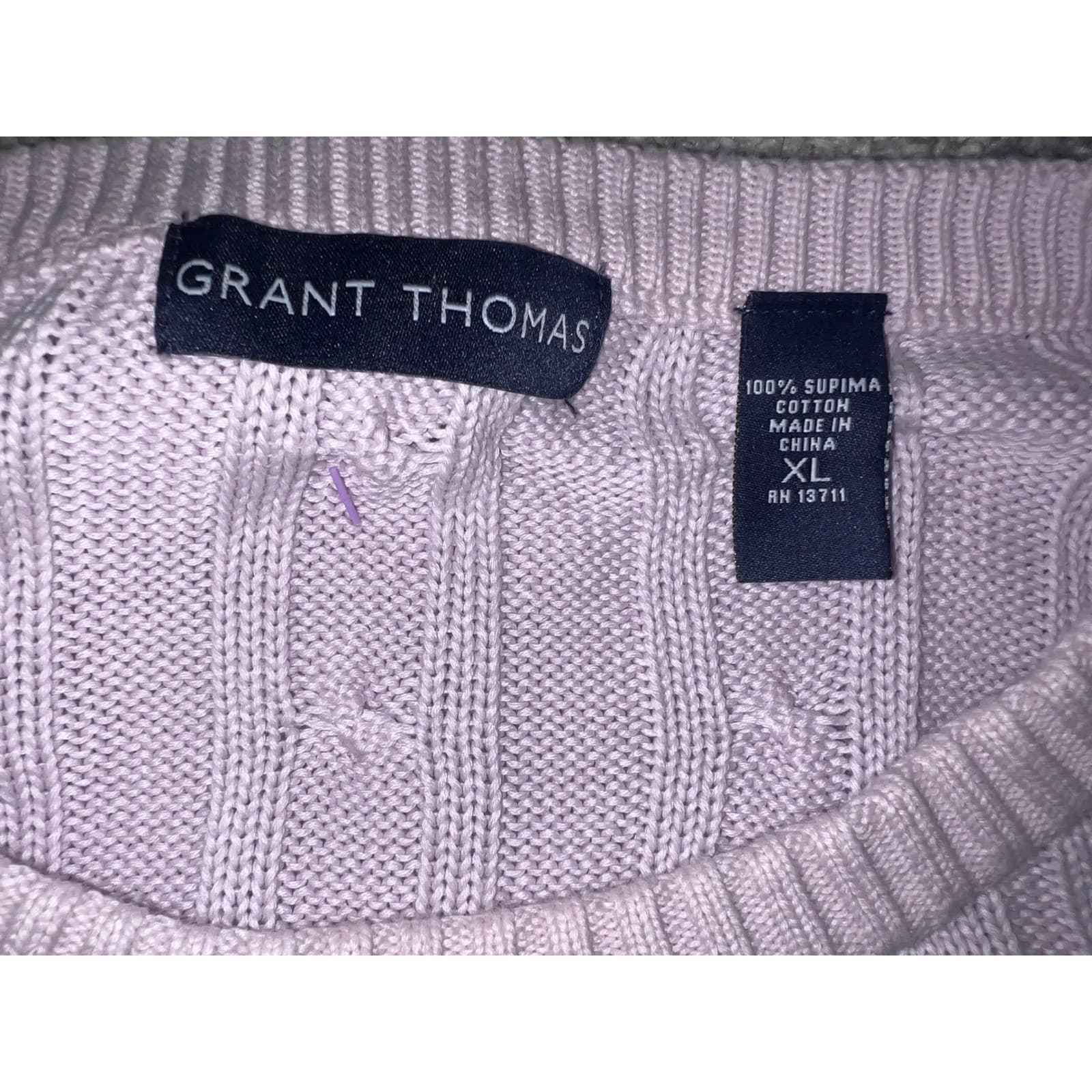 Grant Thomas Purple Cable Knit Sweater Men's XL Preppy Crewneck Classic - Thumbnail 4