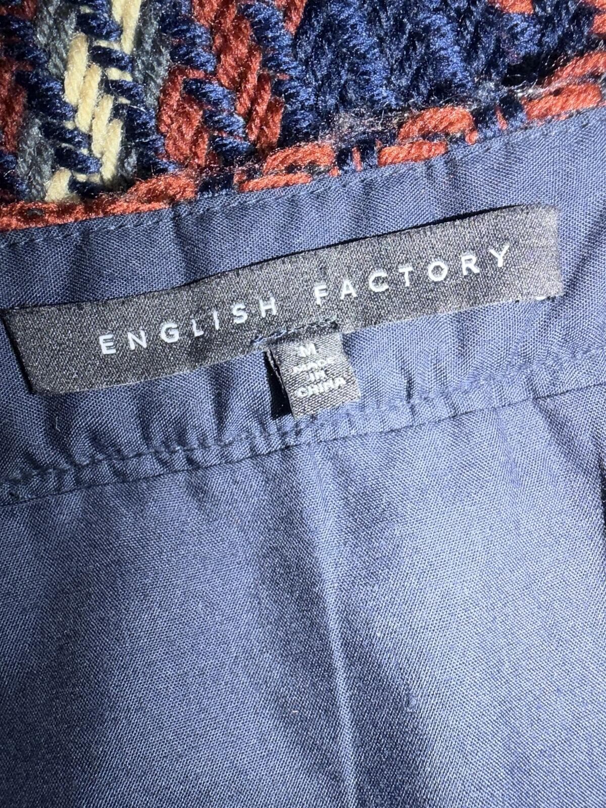 English Factory Plaid Tweed Mini Skirt Sz M Navy Burgundy Brown Preppy Boho - Thumbnail 9