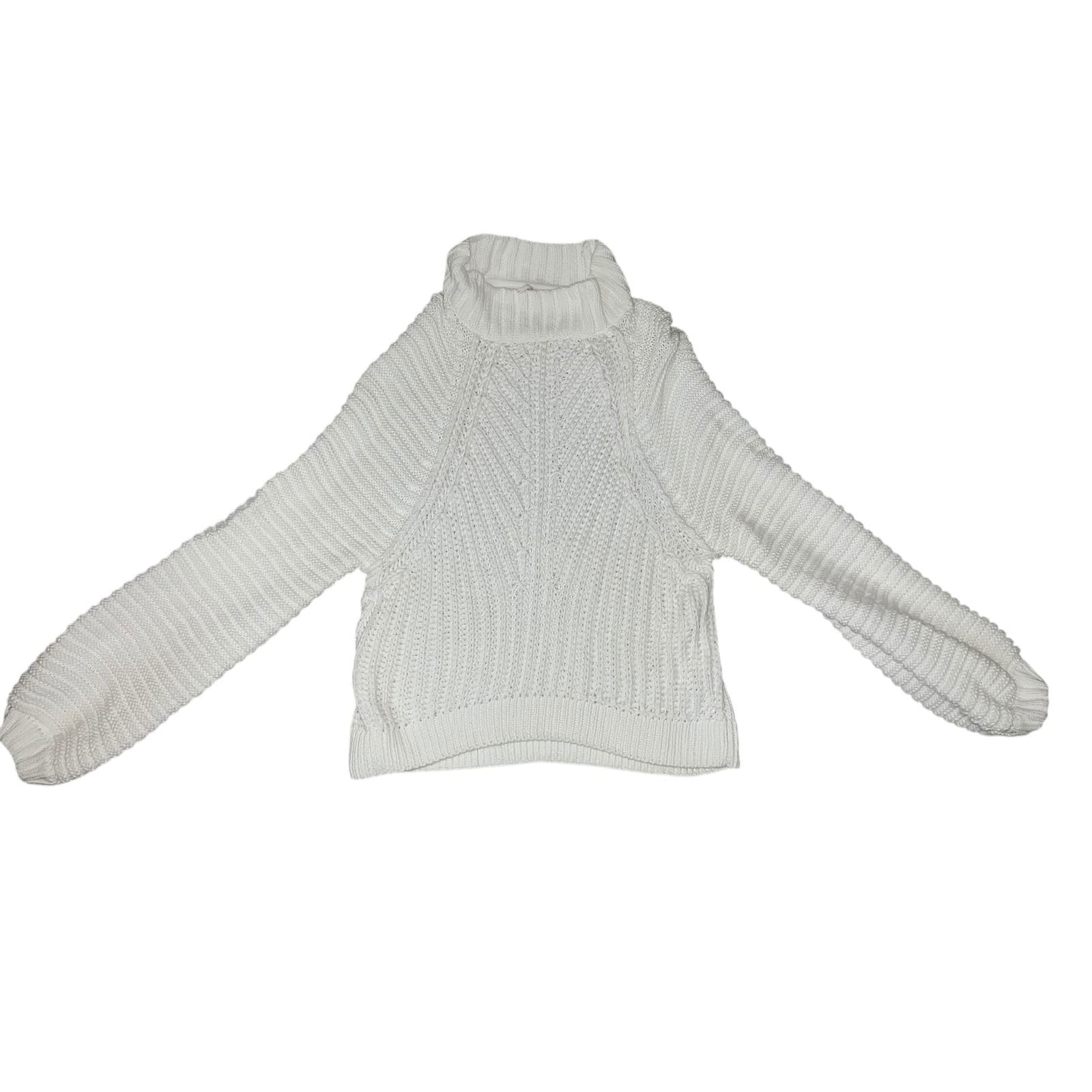 Free People Mock Neck Knit Crop eggshell Sz L | Boho Oversized Balloon Sleeve - Thumbnail 2