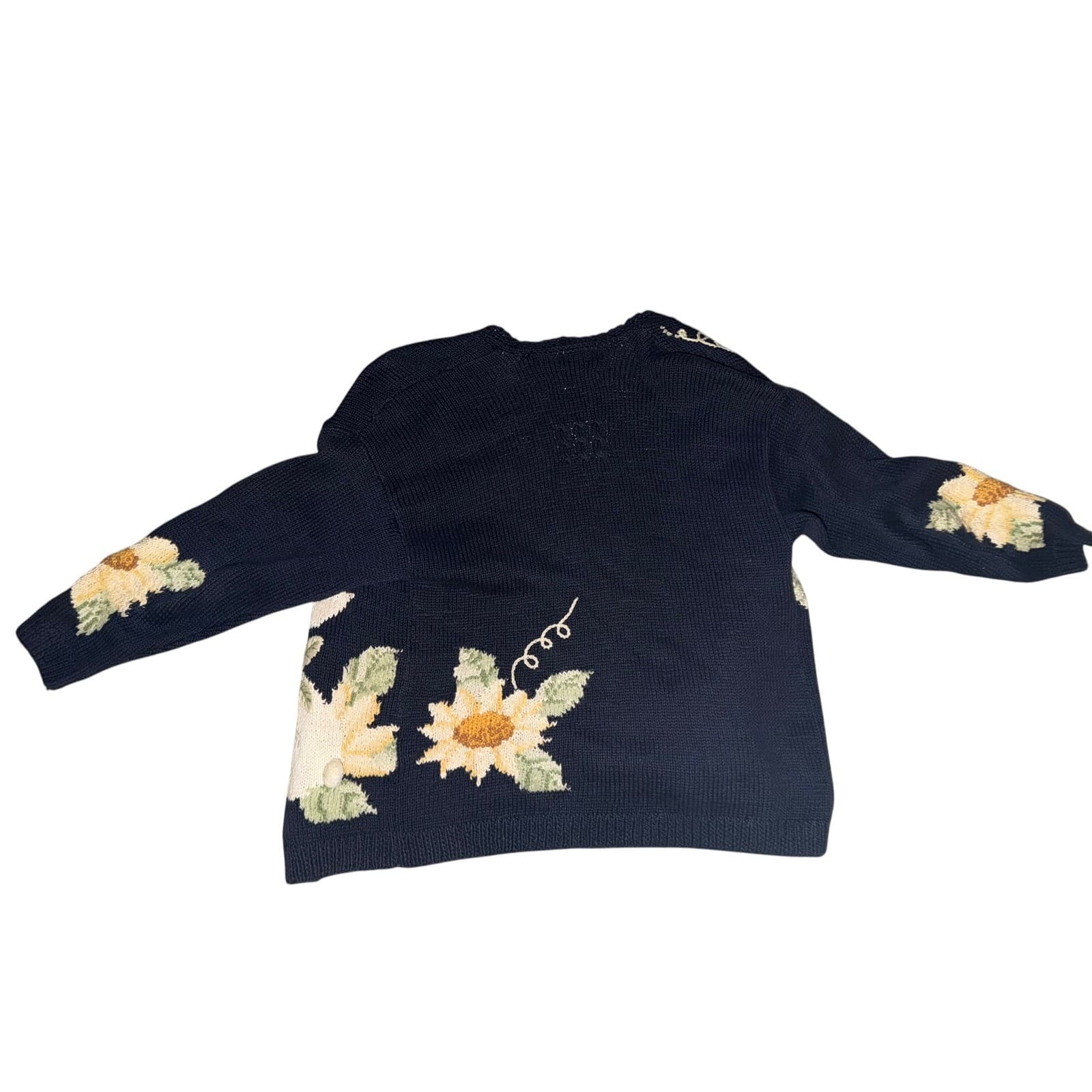 Rare Vintage 80s 90s Knit Cardigan Floral Embroidery Rabbit Design Cottagecore - Thumbnail 4