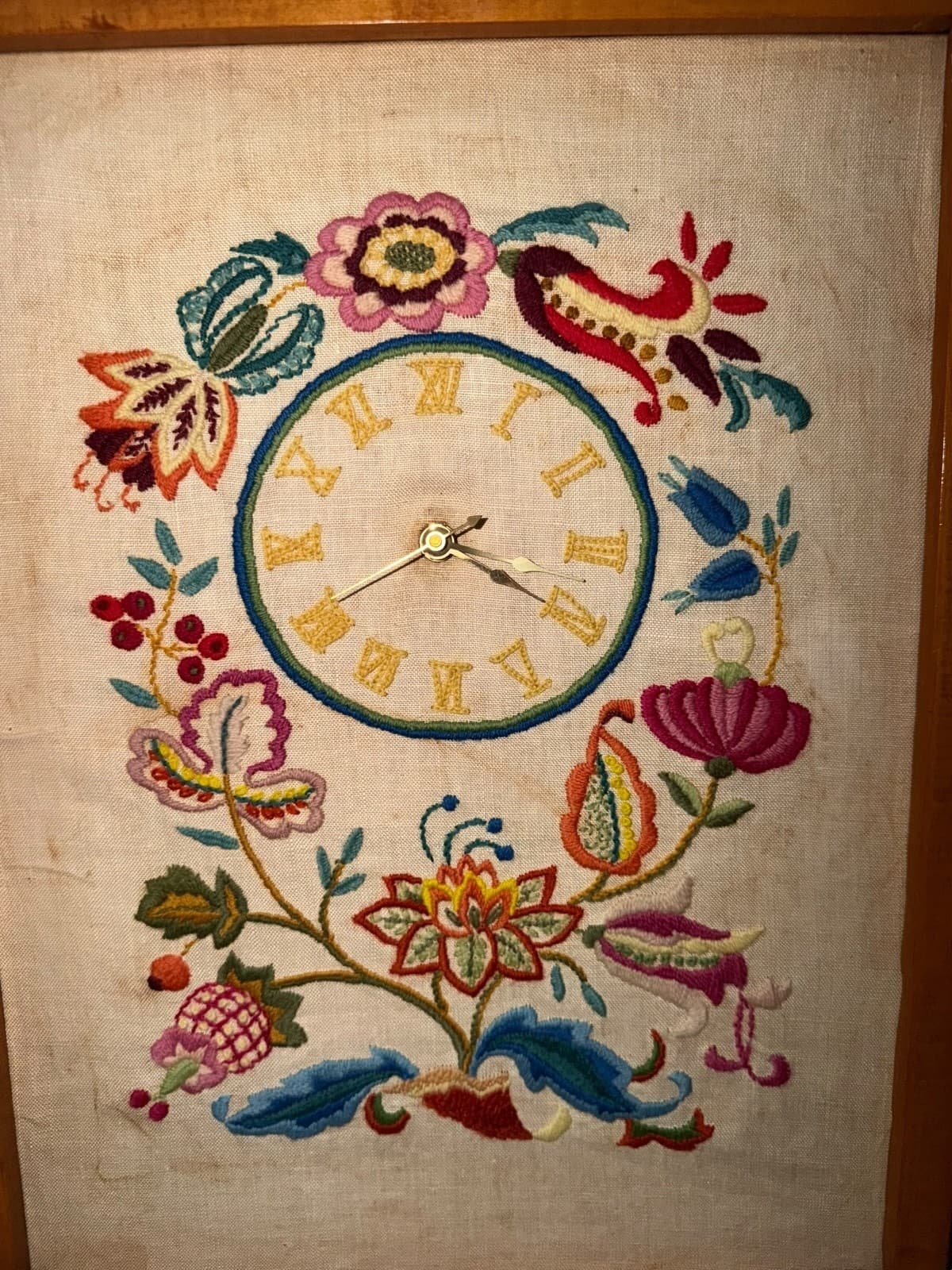 Vintage Folk Art Embroidered Wall Clock - Thumbnail 4