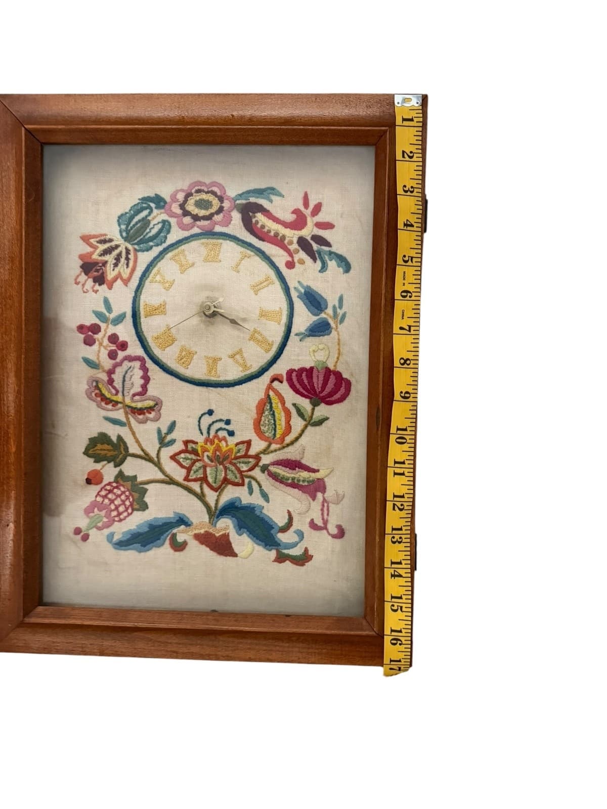 Vintage Folk Art Embroidered Wall Clock - Thumbnail 6