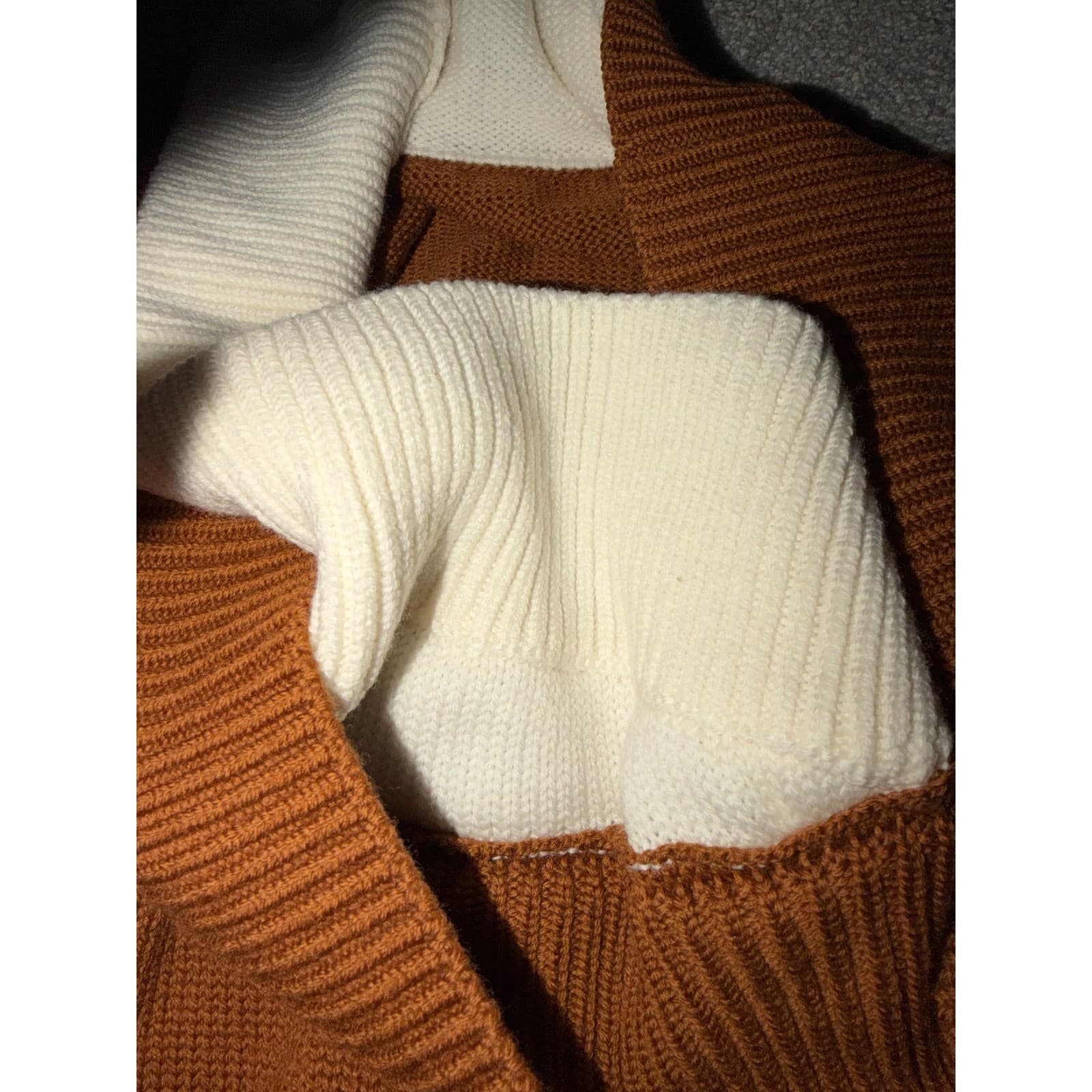 MONSE Merino Wool Turtleneck Sz L Brown Off White Attached Layer Preppy Luxury - Thumbnail 11