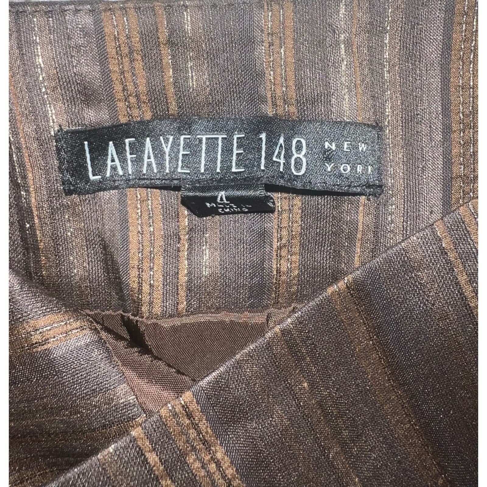 Lafayette 148 NY s4 Brown stripes pencil skirt office siren secretary - Thumbnail 6