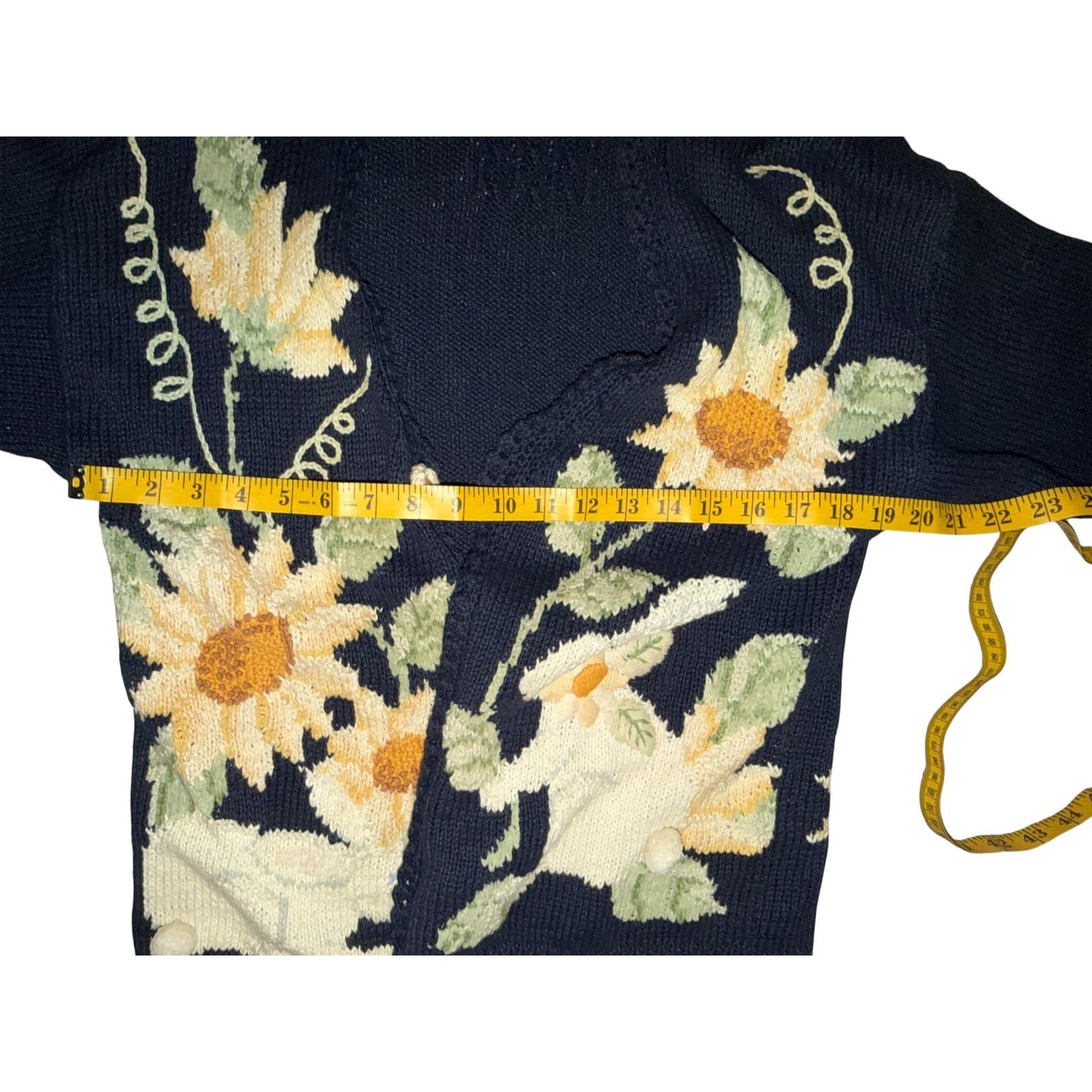 Rare Vintage 80s 90s Knit Cardigan Floral Embroidery Rabbit Design Cottagecore - Thumbnail 12